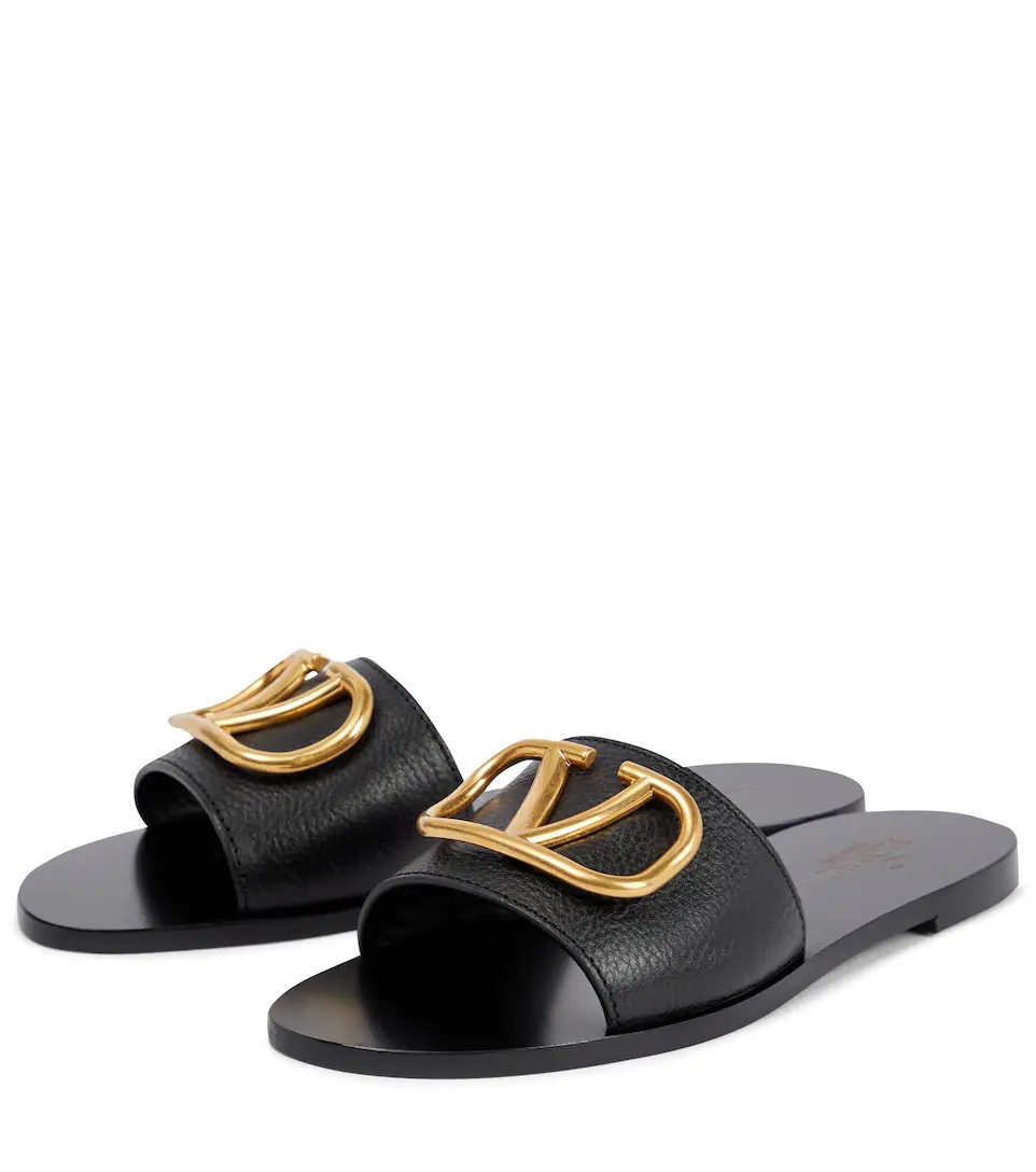 VLogo leather slides - 5