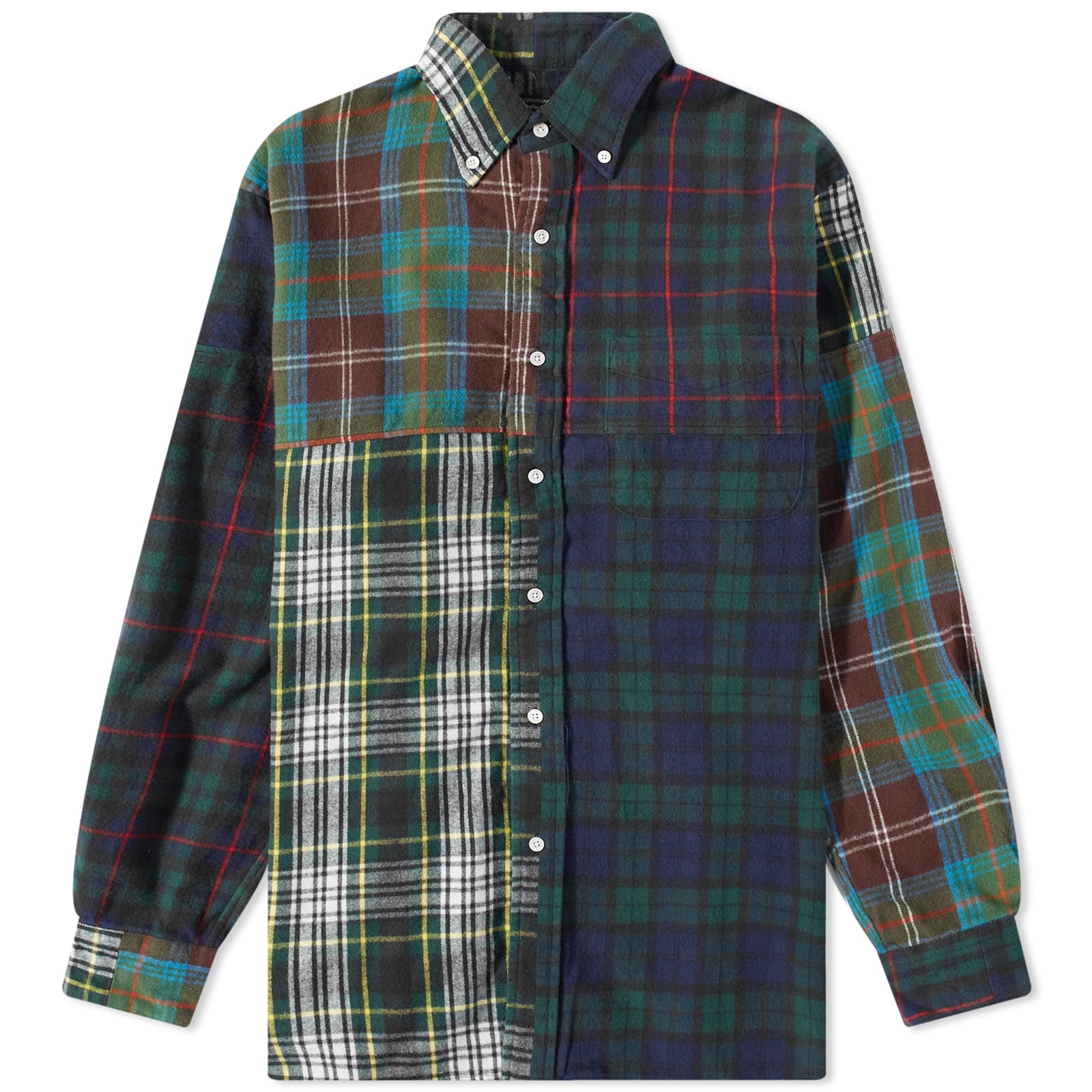 END. x Beams Plus 'Ivy League' Button Down Flannel Check Panel Shirt - 1