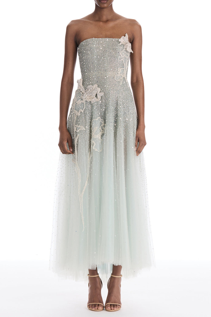 Strapless Mixed All Over Beaded Cocktail Dress 1
