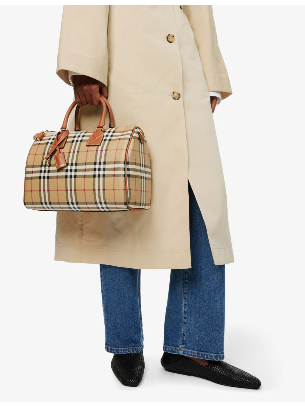 Check-print medium faux-leather bowling bag - 2
