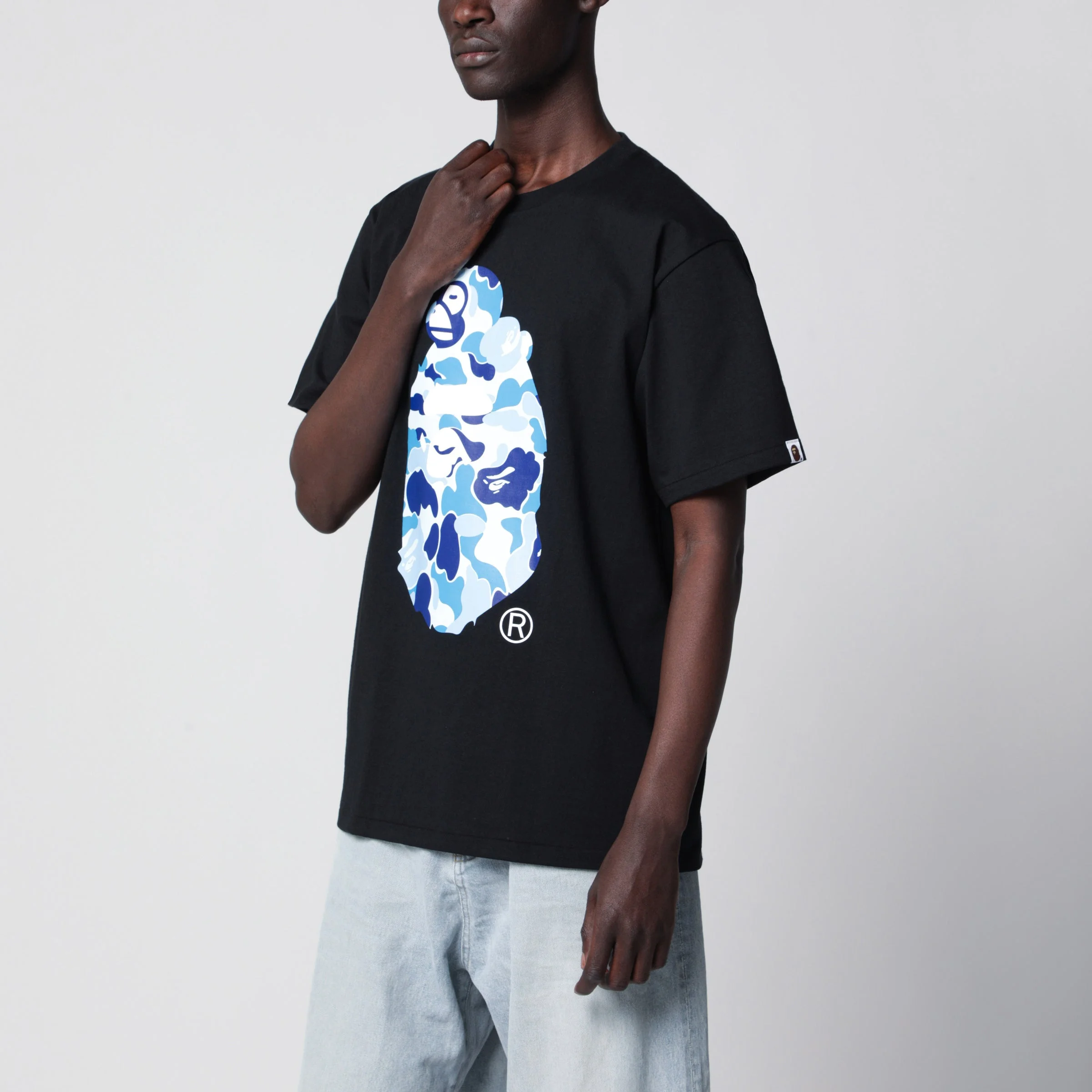 Black T-shirt with blue/light blue camouflage print - 1