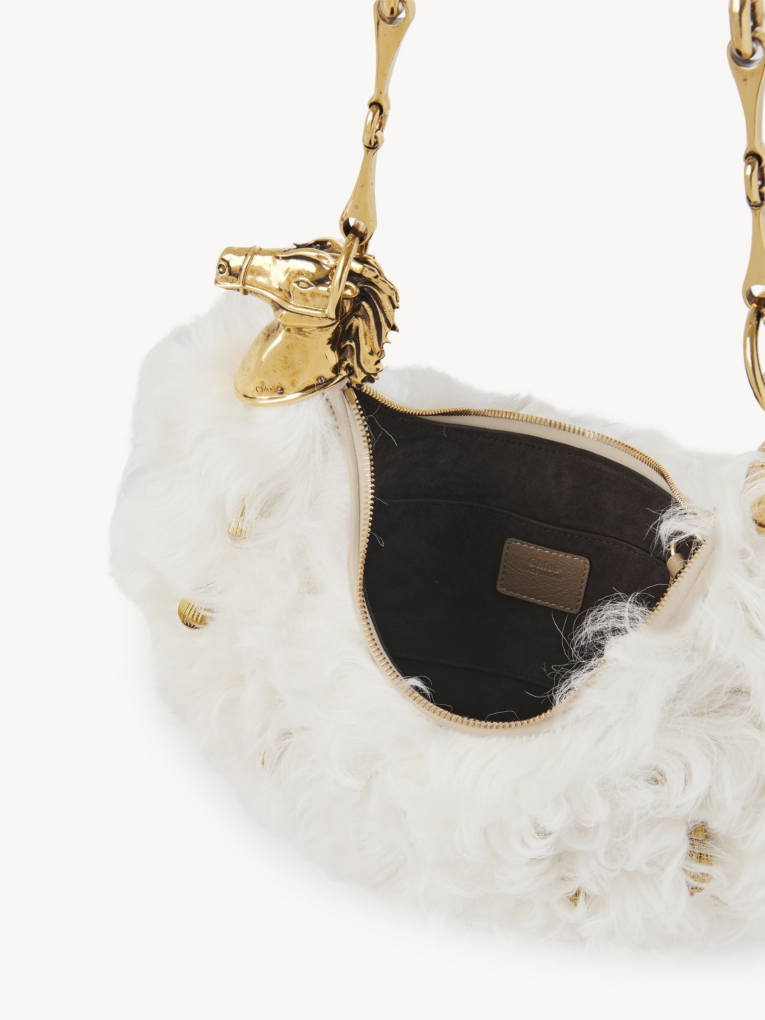 CHAIN HORSE SHOULDER BAG IN SHEARLING - 6