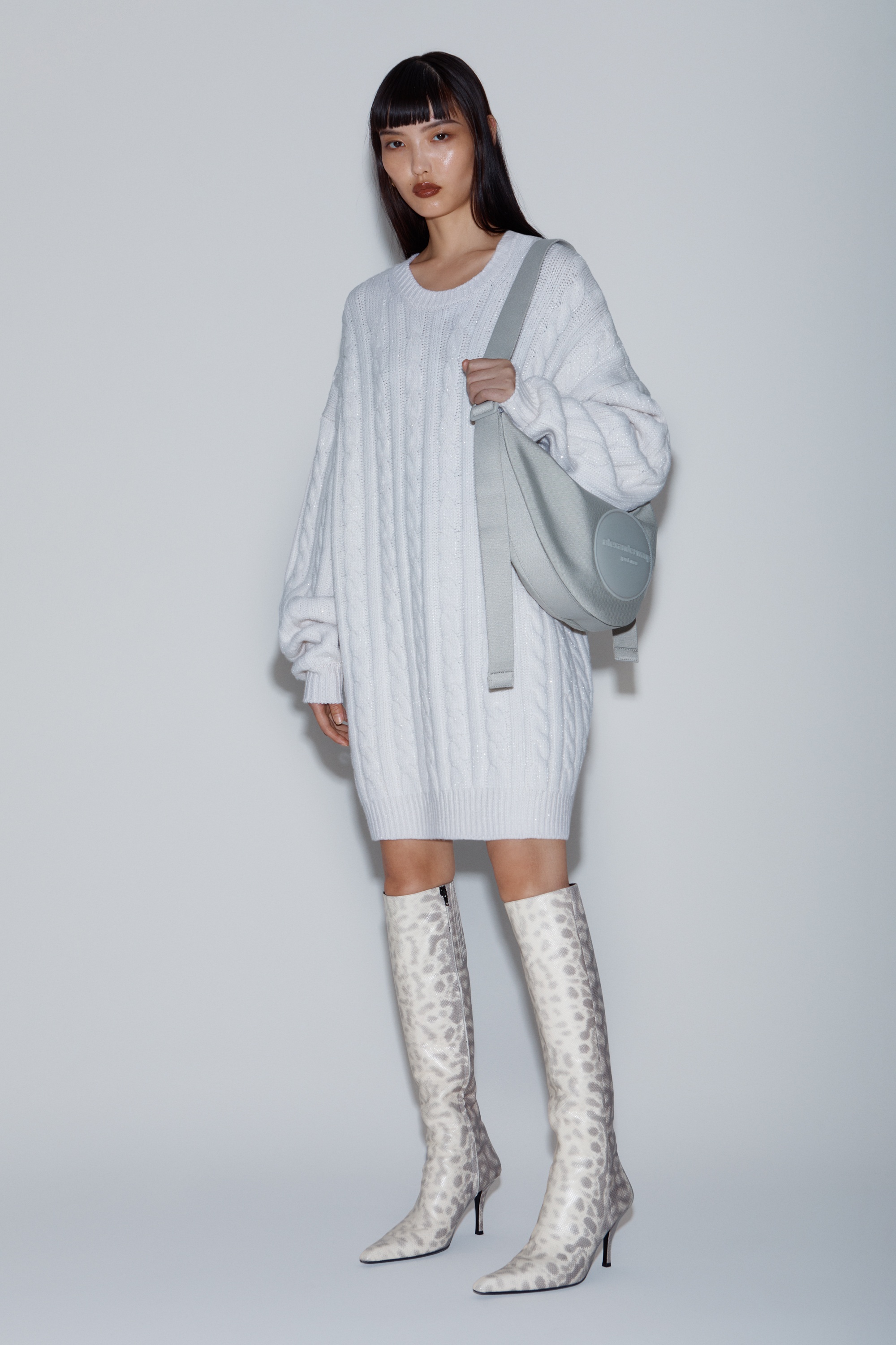 Clear Bead Hotfix Cable-Knit Cardigan in Boiled Wool - 3