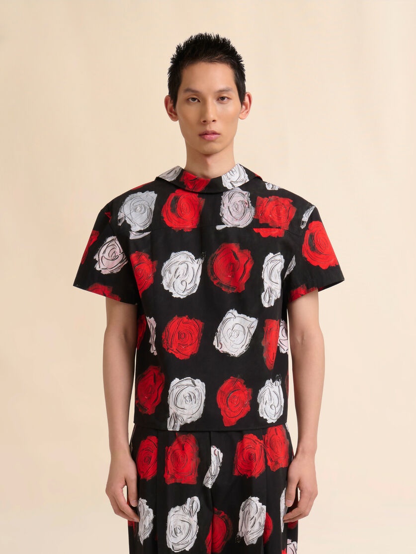 BLACK POPLIN BOWLING SHIRT WITH MERCURY PRINT - 2