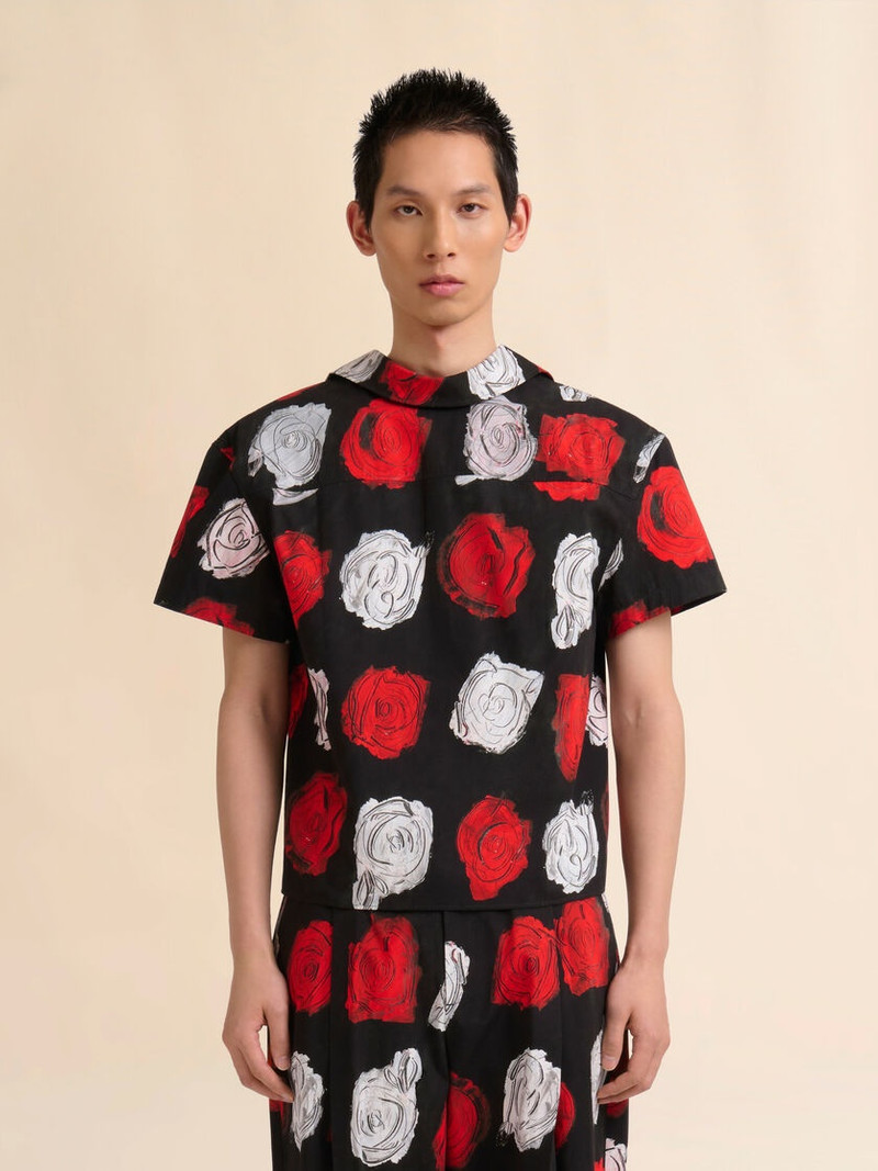 Marni BLACK POPLIN BOWLING SHIRT WITH MERCURY PRINT outlook