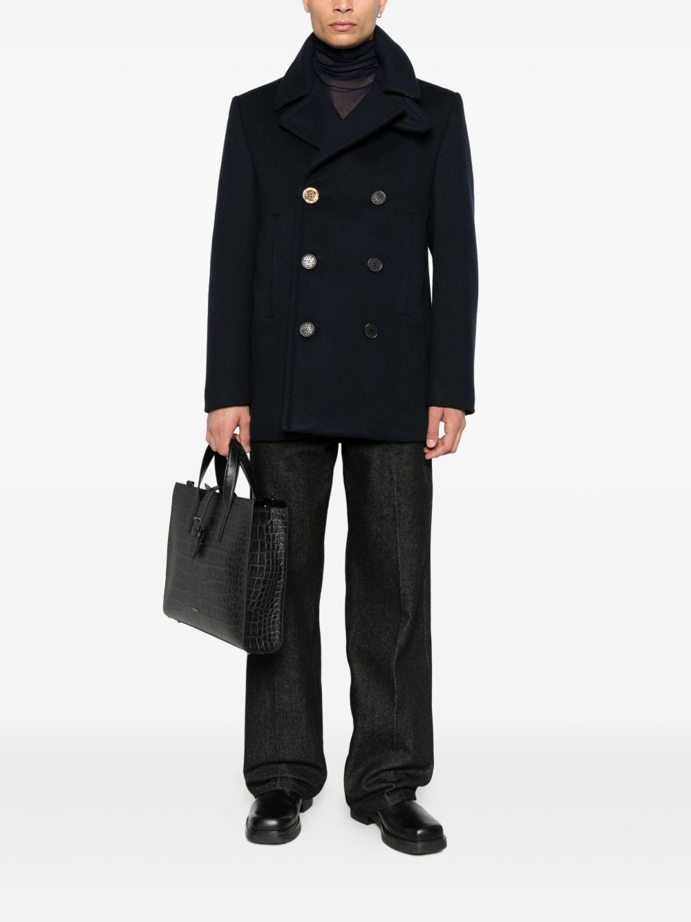 double-breasted gold-button peacoat - 2