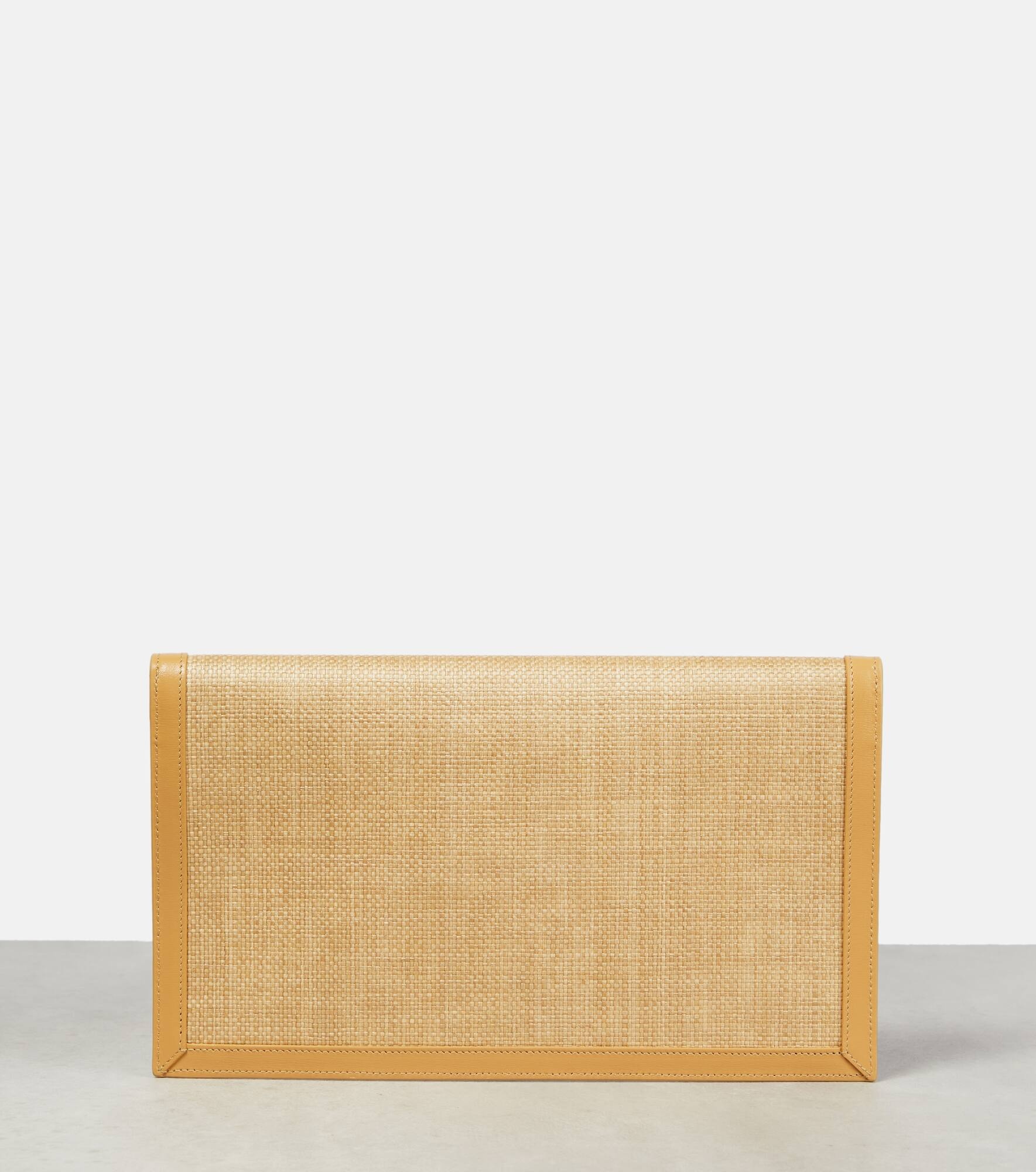 Uptown raffia and leather clutch - 4