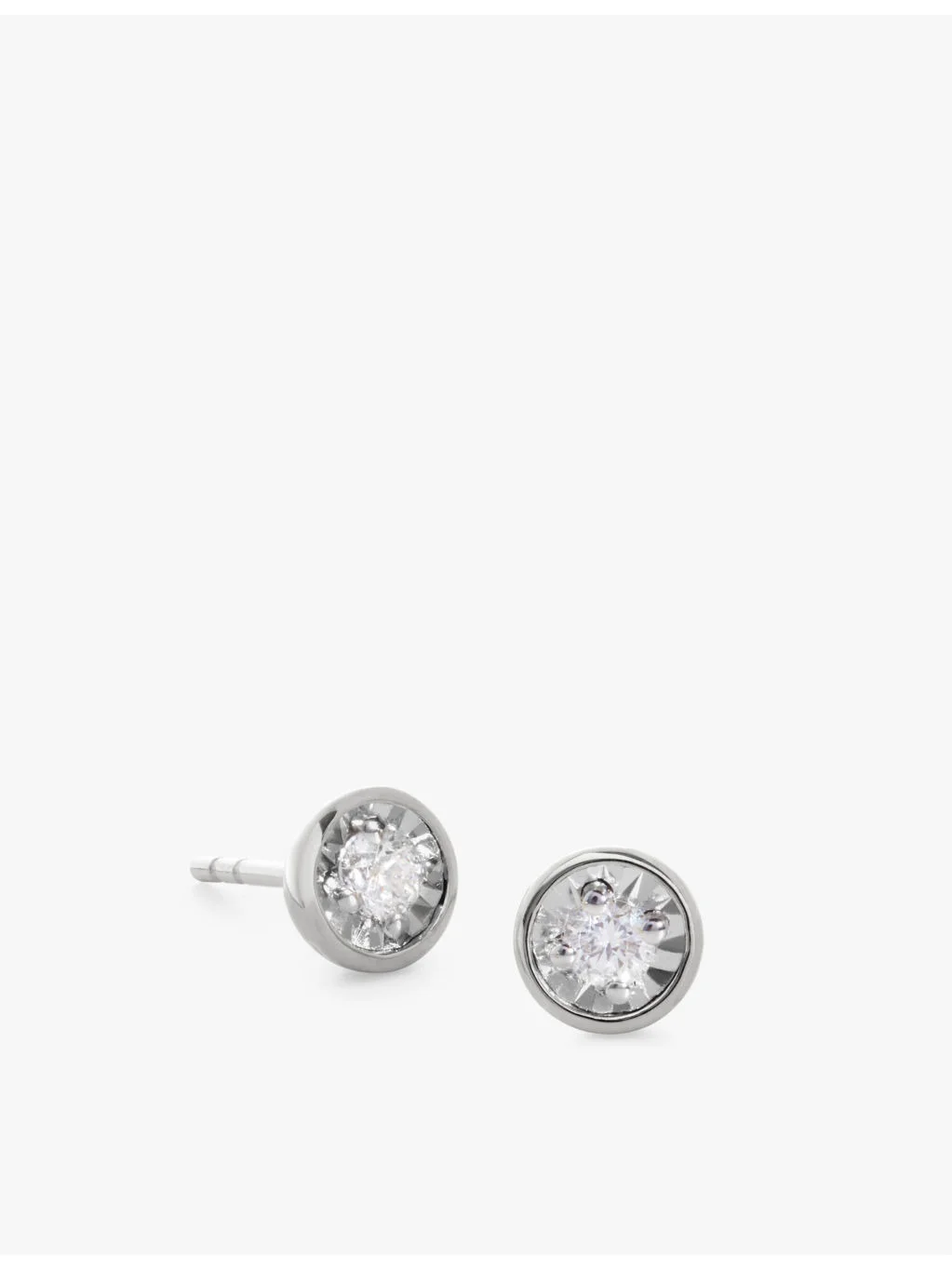 Solitaire Sterling-Silver And 0.082ct Brilliant-Cut Lab-Grown Diamond Stud Earrings - 1