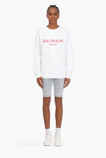 White cotton sweatshirt with pink Balmain logo - 4