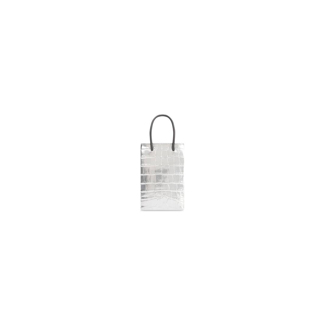 Women's Mini Shopping Bag Crocodile Embossed in Silver - 4