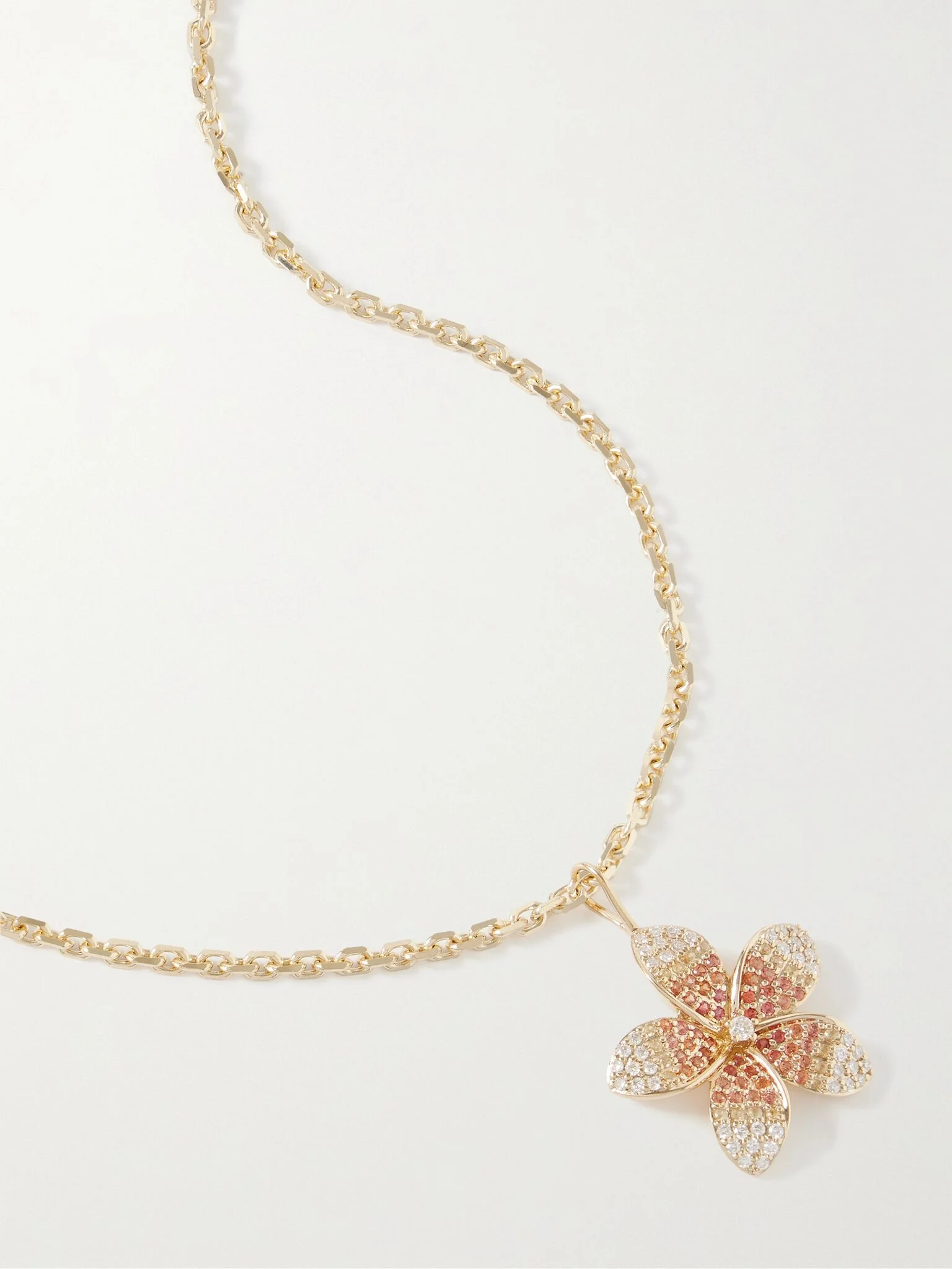 Large Plumeria 14-karat gold diamond and sapphire necklace Gold - 1