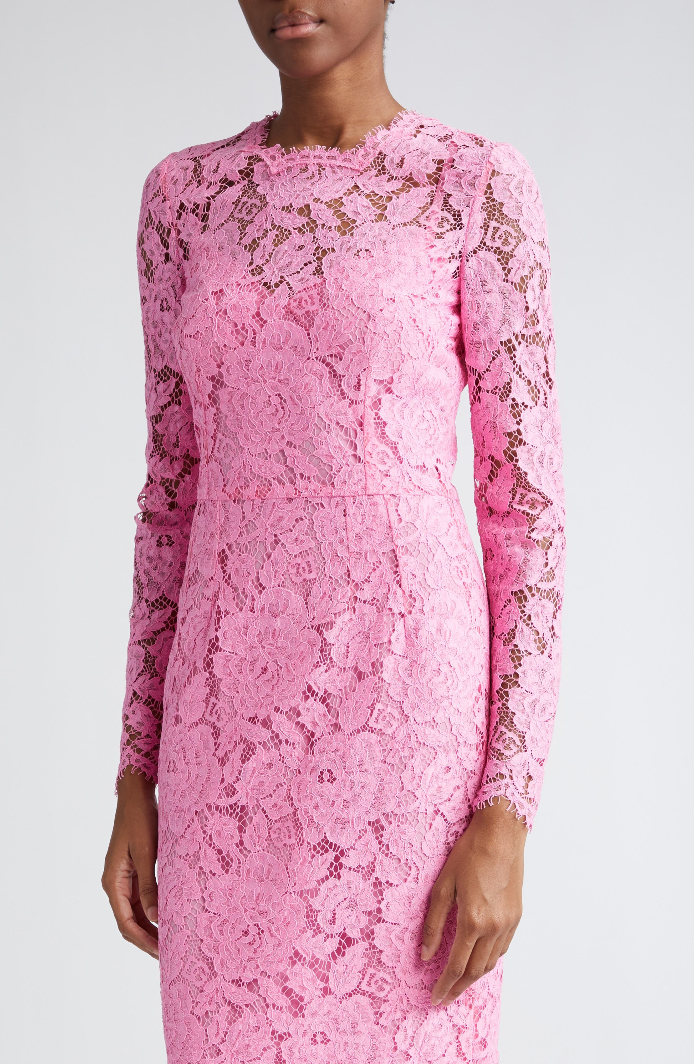 Long Sleeve Cordonetto Lace Sheath Dress - 4