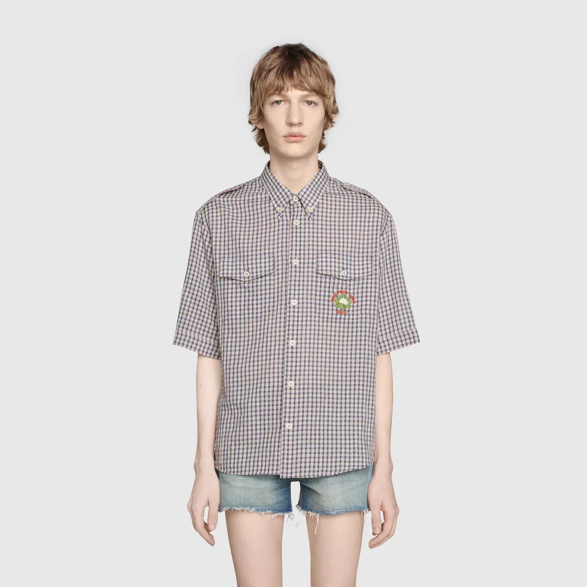 Micro check shirt with Gucci cauliflower - 3