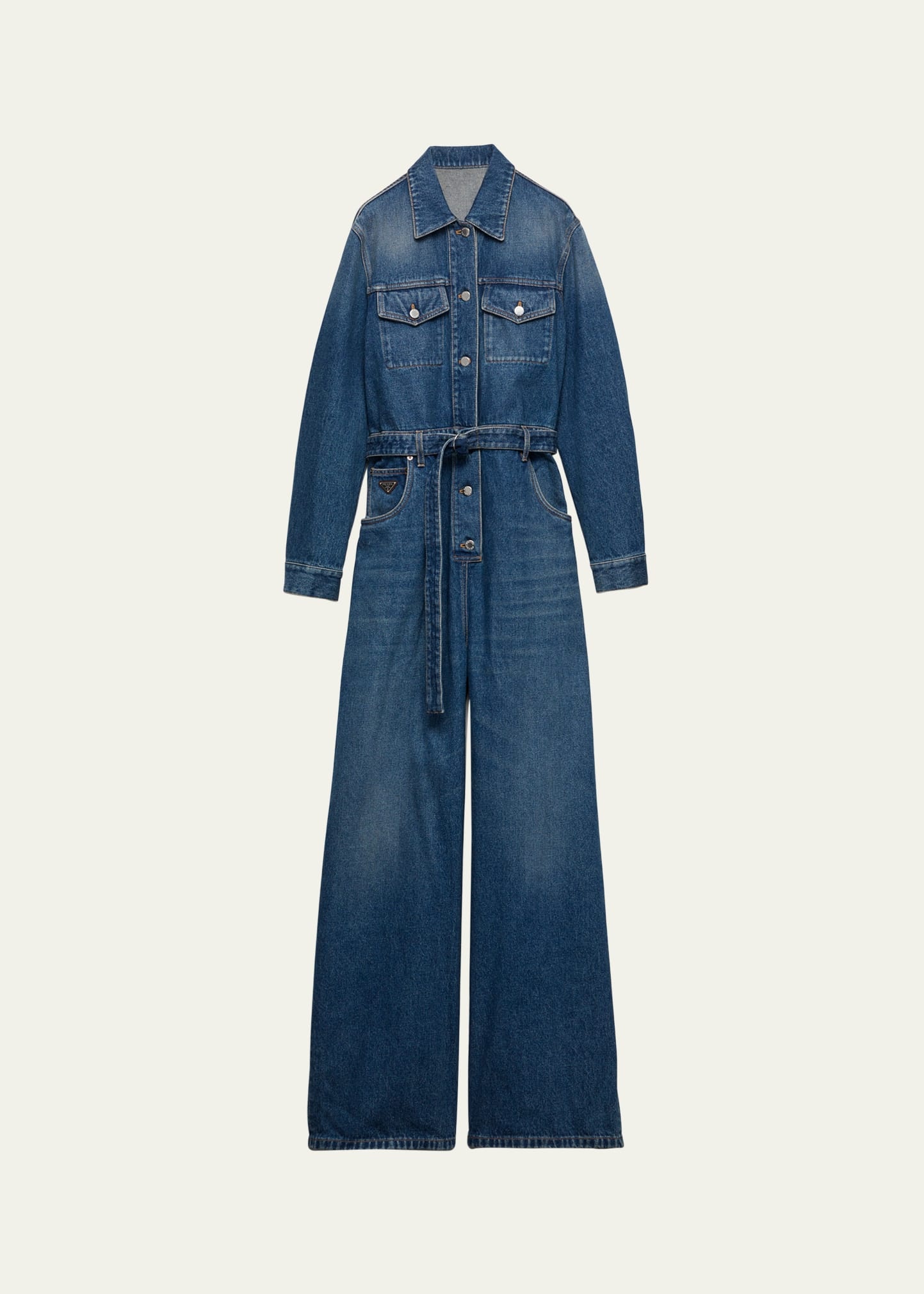 Denim Belted Wide Leg Jumpsuit - 1
