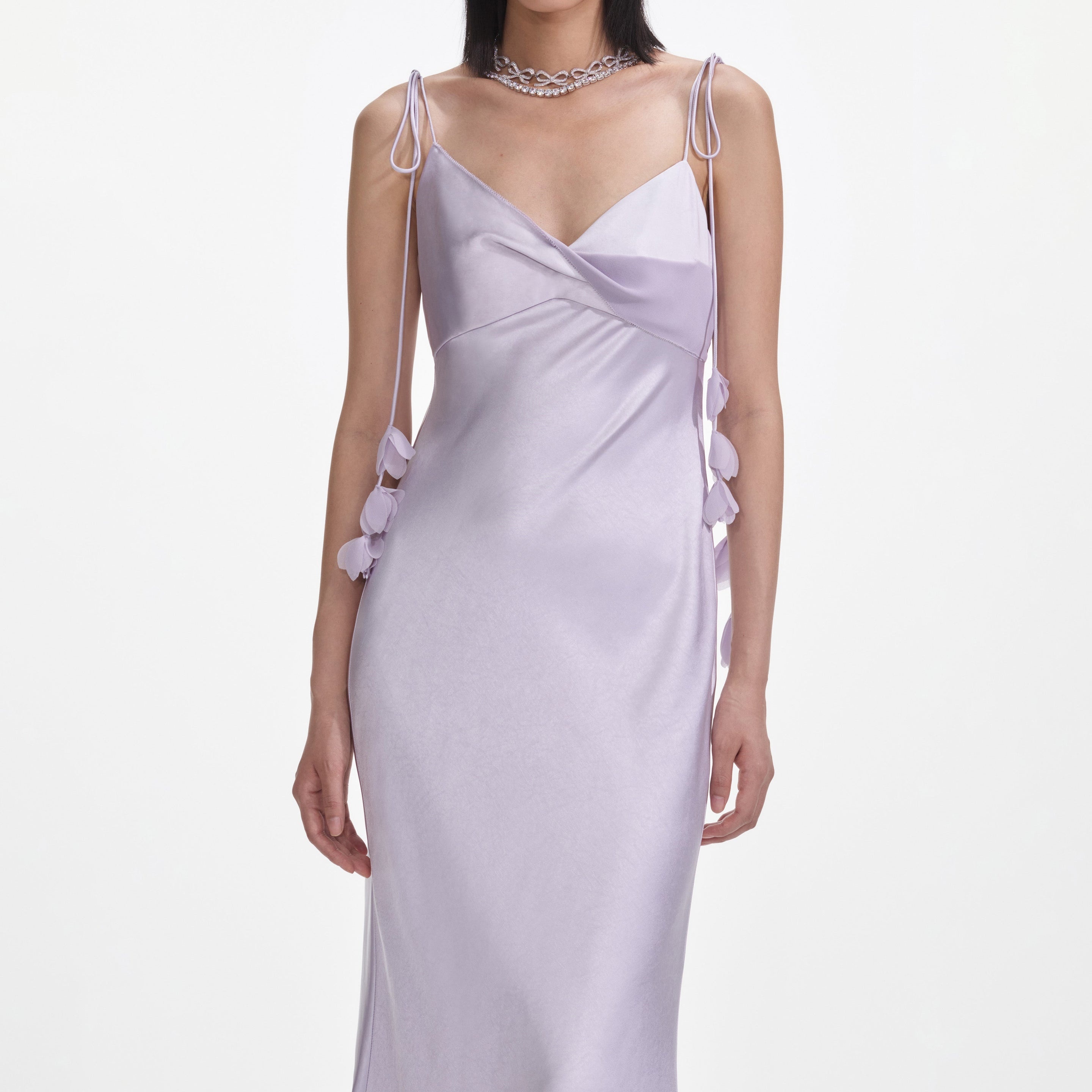 Lilac Flower Satin Maxi Dress - 4