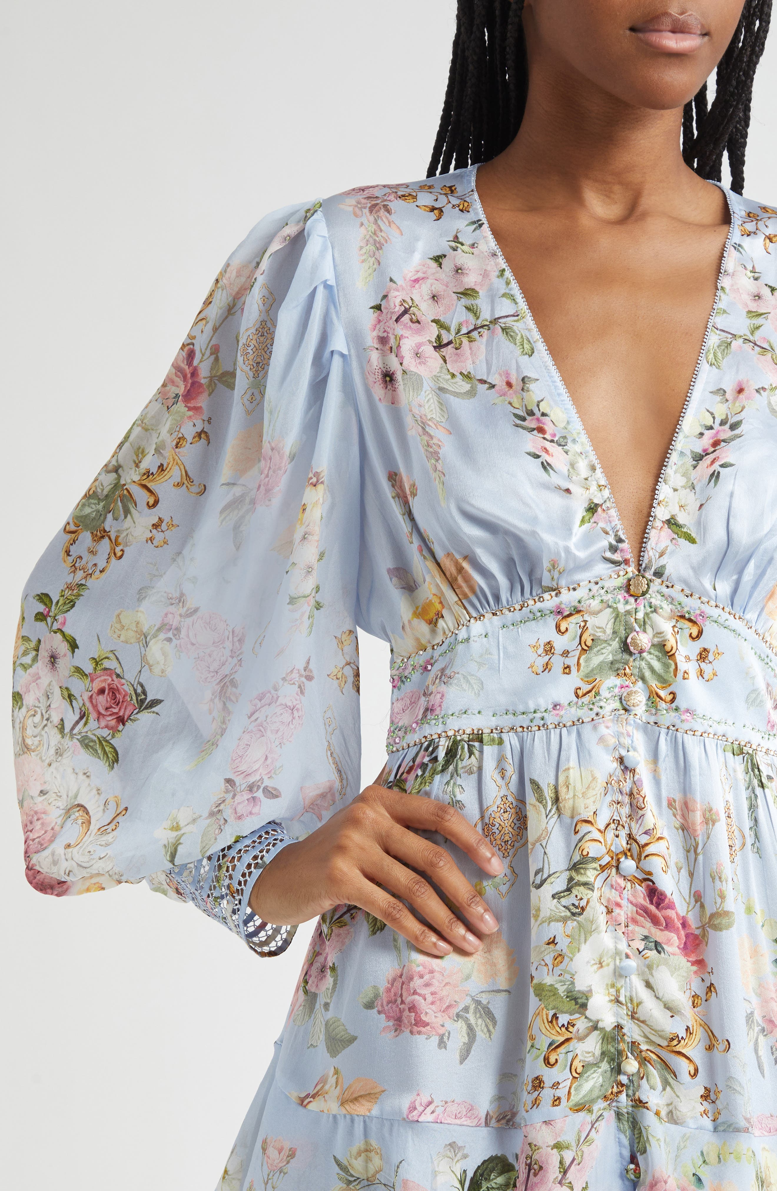 Camilla Tiled In Time Button Front Long Sleeve Silk Minidress at Nordstrom - 4