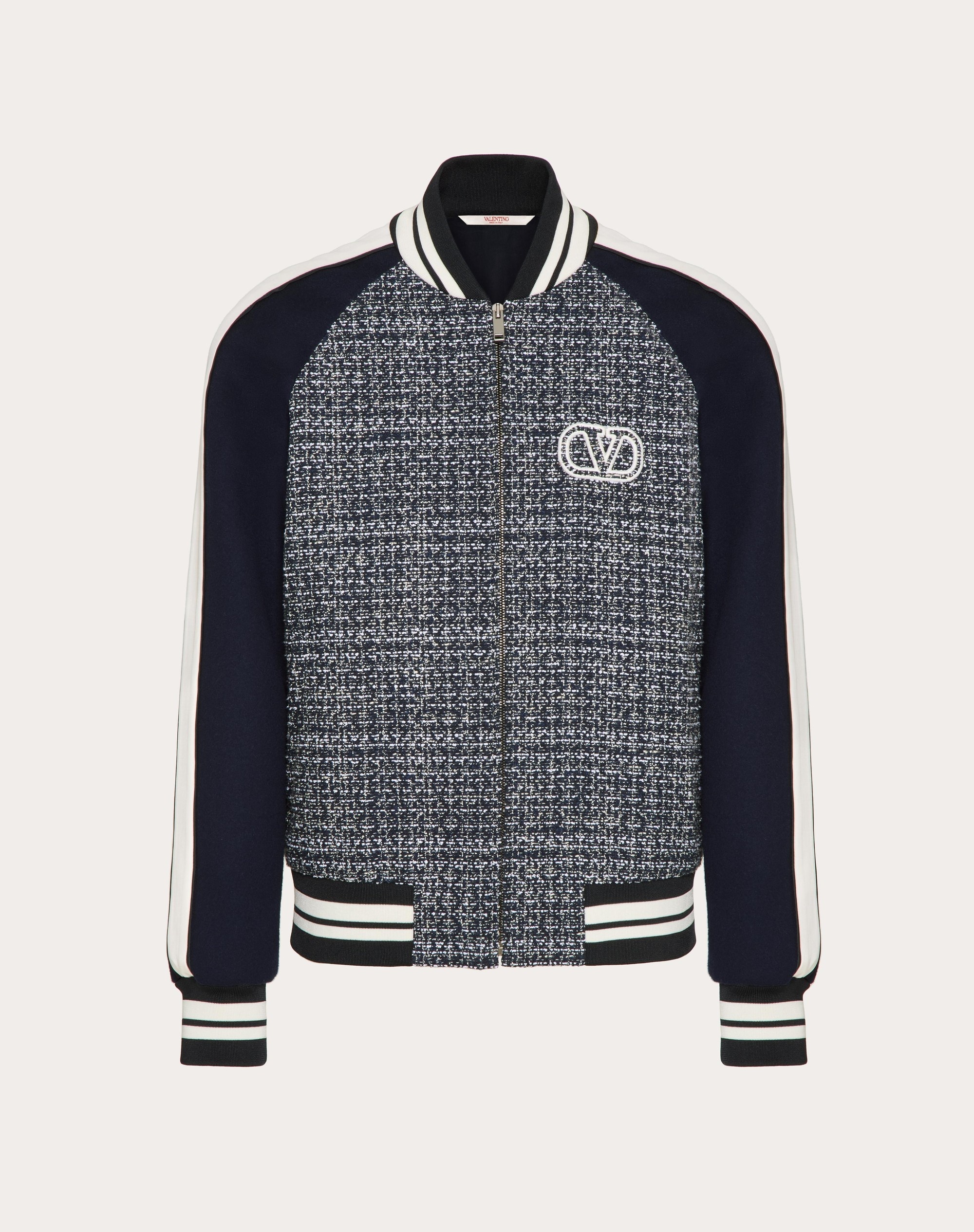 COTTON AND VISCOSE TWEED BOMBER JACKET WITH VLOGO SIGNATURE PATCH - 1