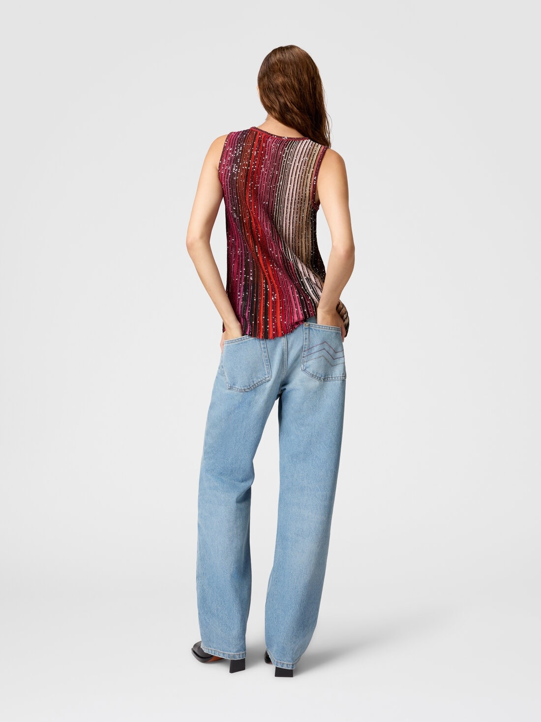 Partial striped sleeveless top with sequins - 3