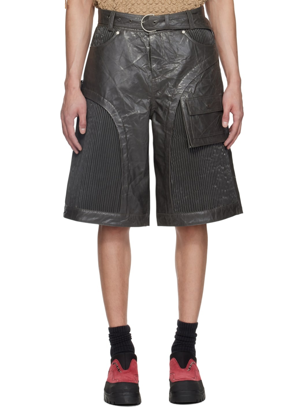 Gray Sunbird Faux-Leather Shorts - 1