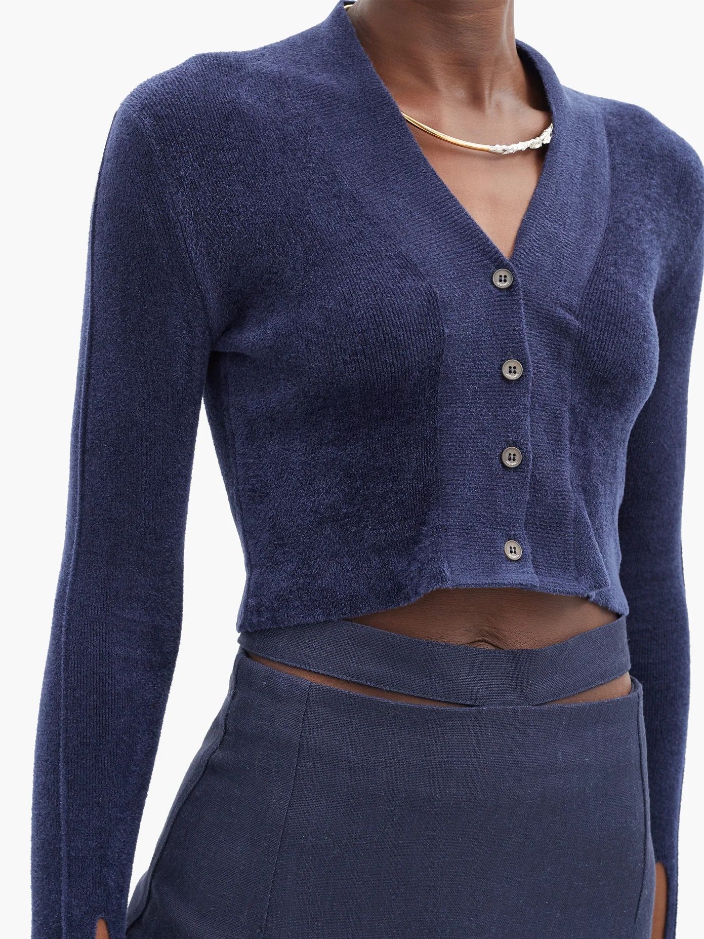 Cropped velour cardigan - 3