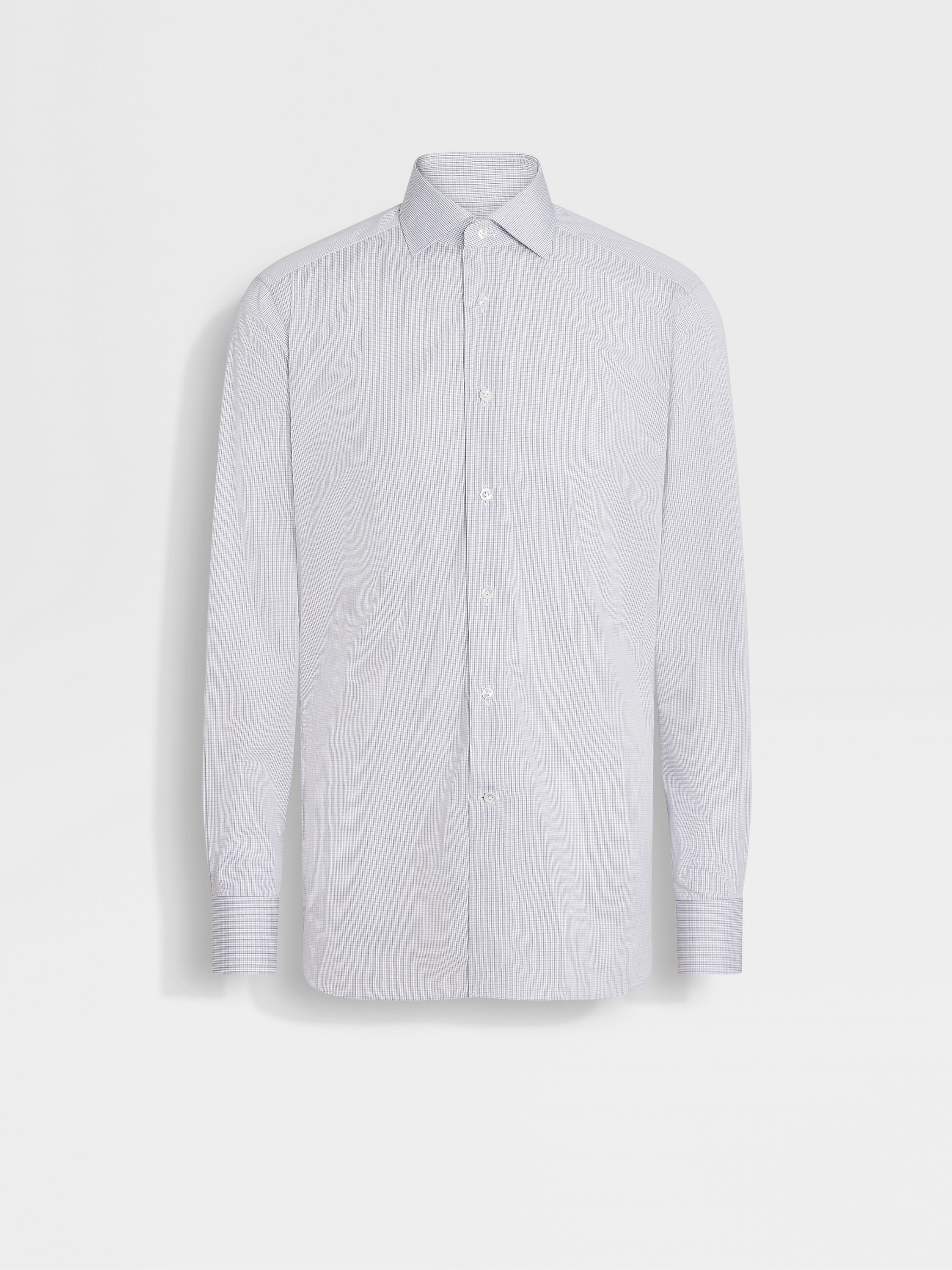 WHITE AND NAVY BLUE MICRO-CHECKED CENTOVENTIMILA COTTON SHIRT - 1