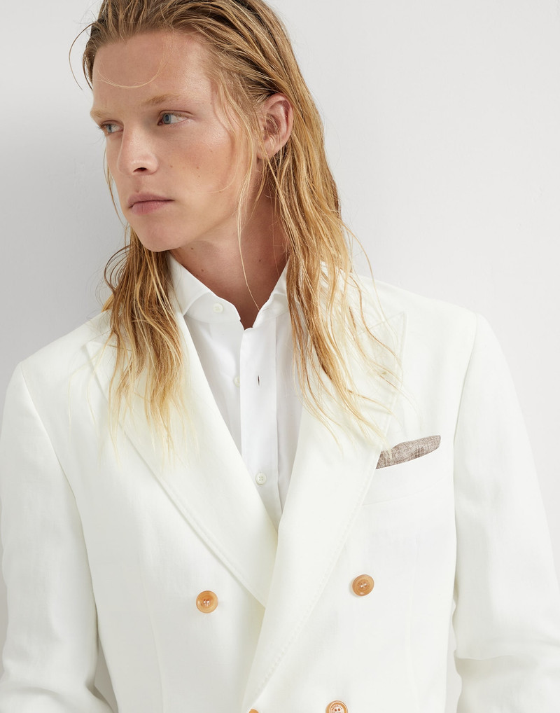 Twisted linen one-and-a-half breasted deconstructed blazer with patch pockets 3