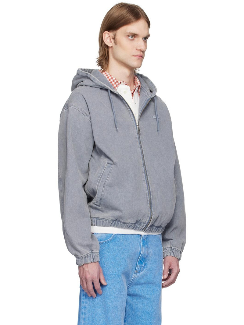 Gray Washed Effect Hooded Denim Jacket 2