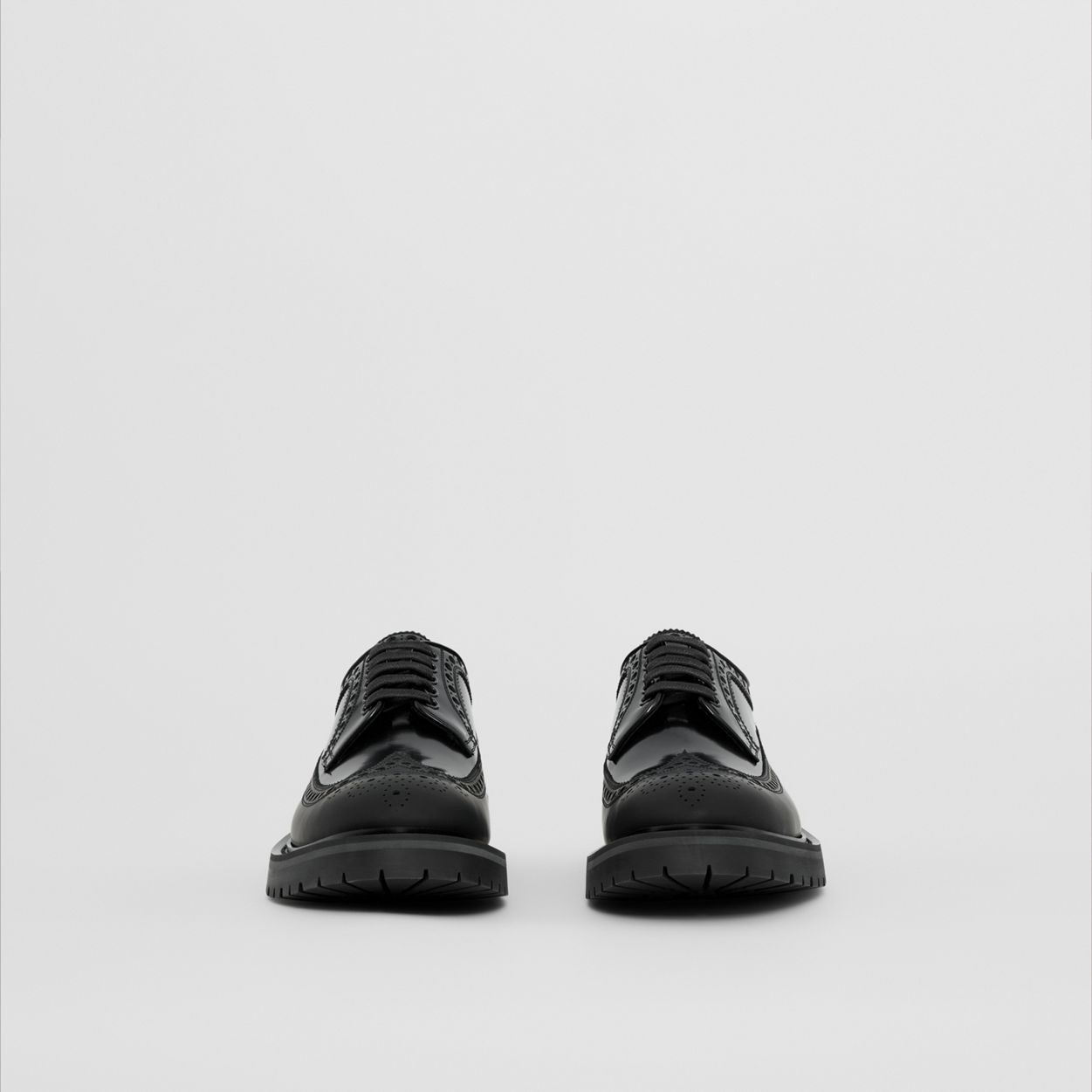 Brogue Detail Leather Derby Shoes - 4