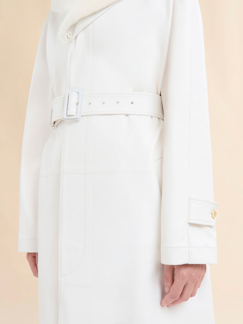 WHITE NAPPA DUSTER COAT WITH SHEARLING COLLAR - 5