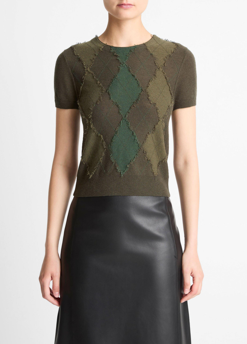 Hand-Cut Argyle Wool-Blend Short-Sleeve Sweater 1