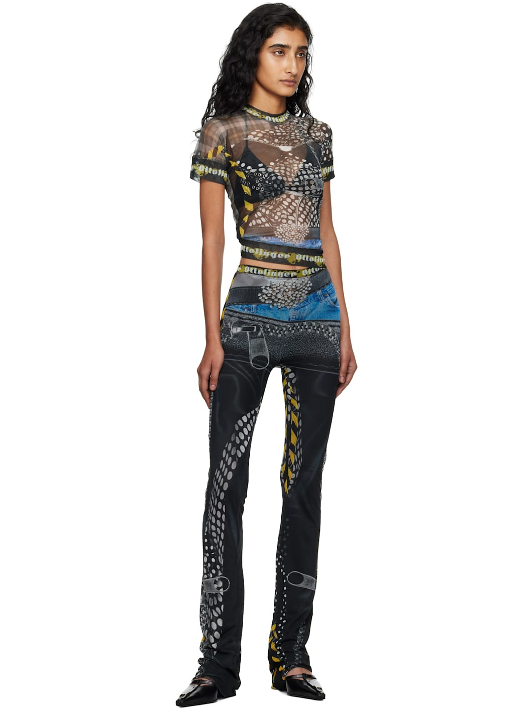 Black & Off-White Mesh Lounge Pants - 4