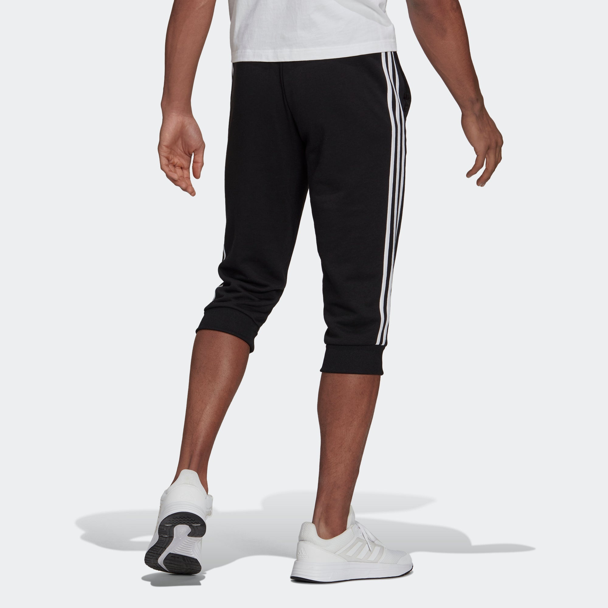 adidas M 3s Ft Tc 34pt Logo Embroidered Stripe Knit Bundle Feet Cropped Pants Black GK8987 - 4