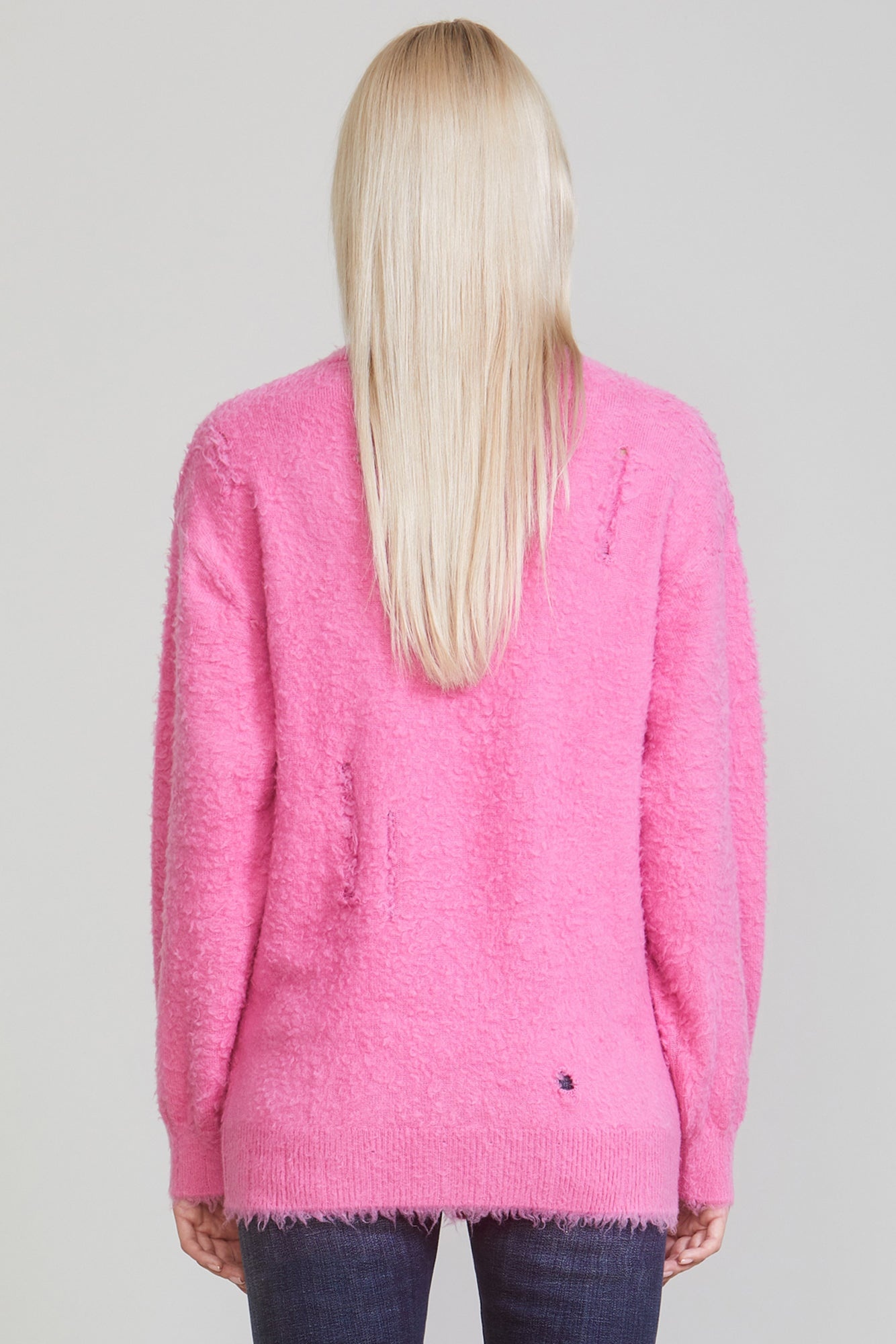 R13 SHAGGY OVERSIZED DISTRESSED EDGE CARDIGAN - PINK | REVERSIBLE