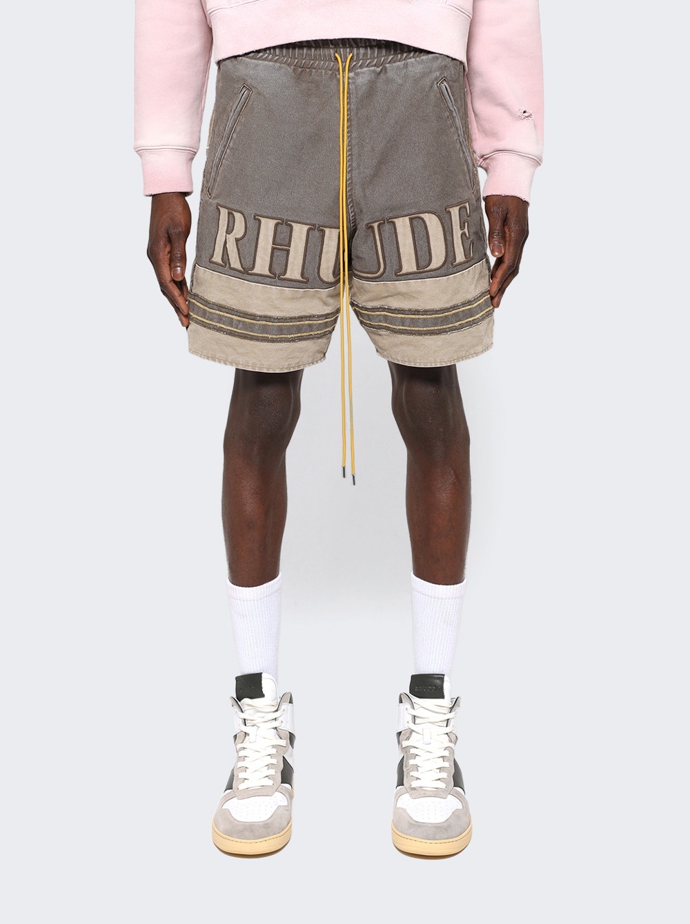 Embroidered Canvas Logo Shorts Olive and Tan - 3