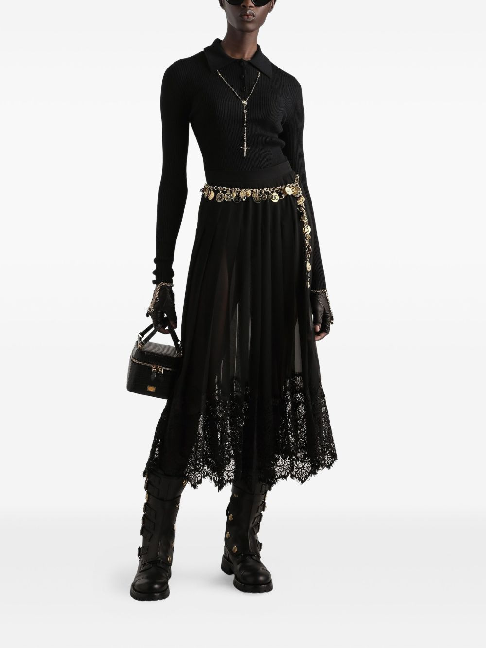 lace-trim midi skirt - 2