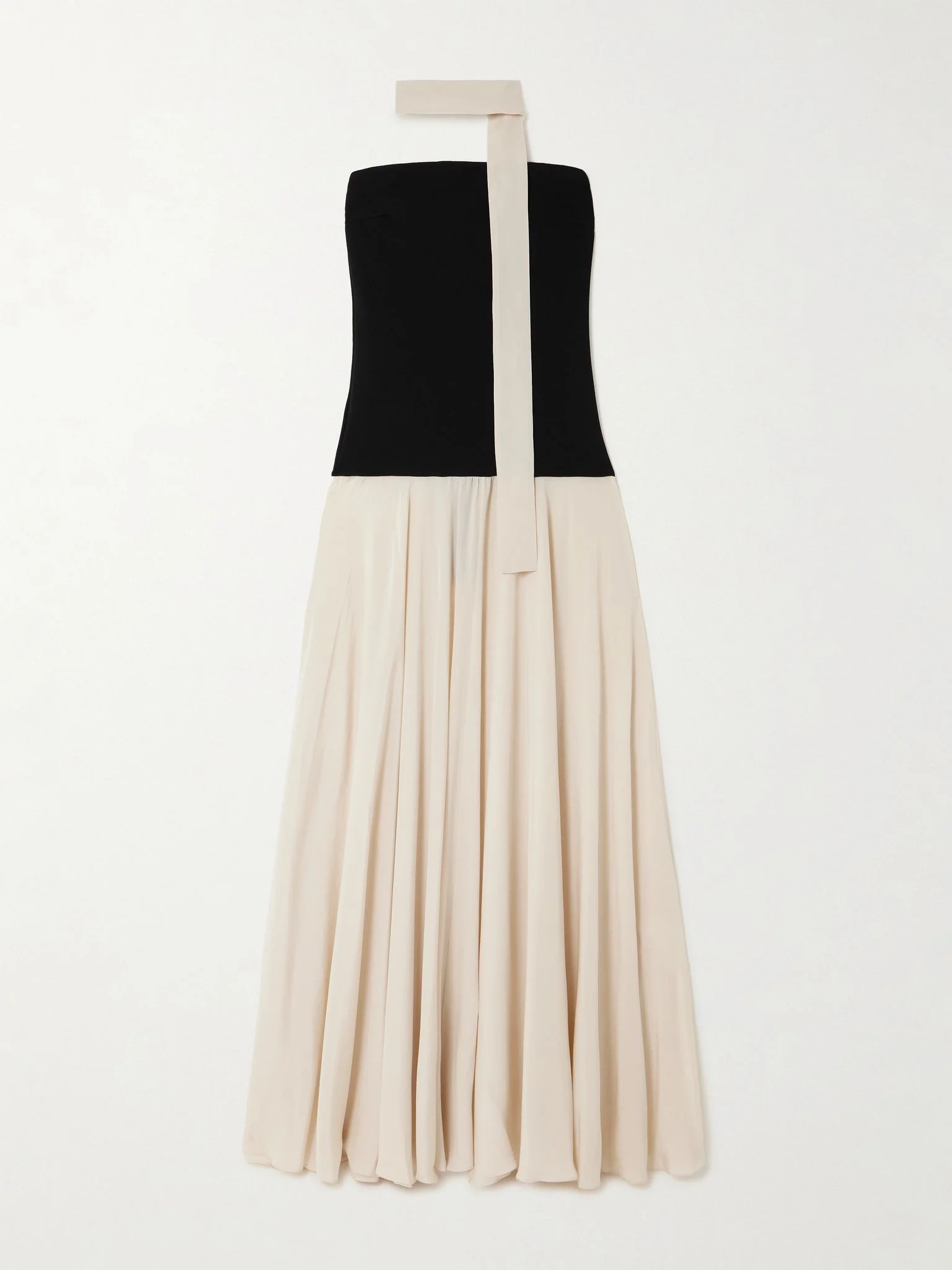 Illi scarf-detailed strapless stretch-knit and silk crepe de chine maxi dress Black - 1