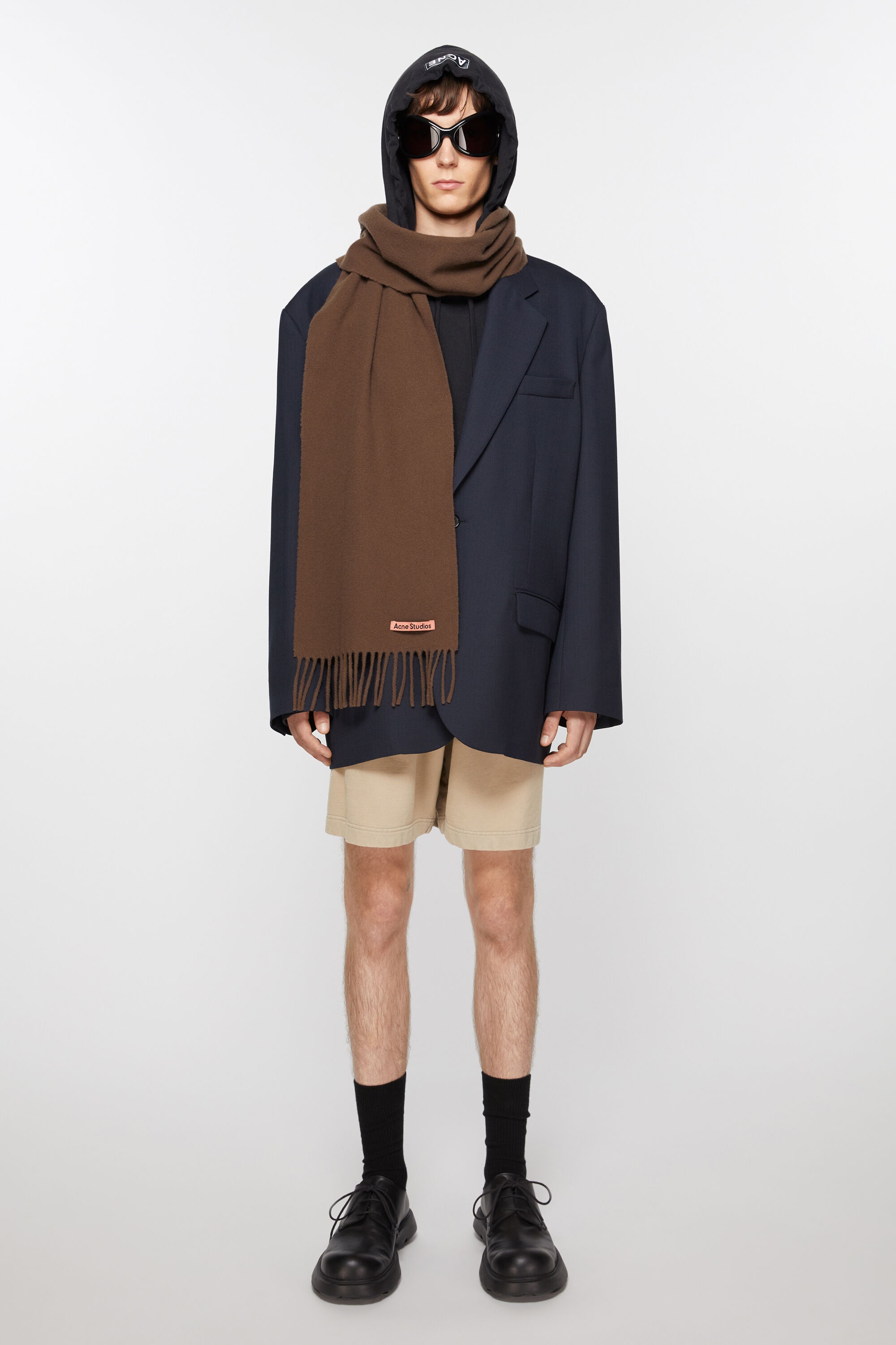 Fringe wool scarf - skinny - Chocolate brown - 3