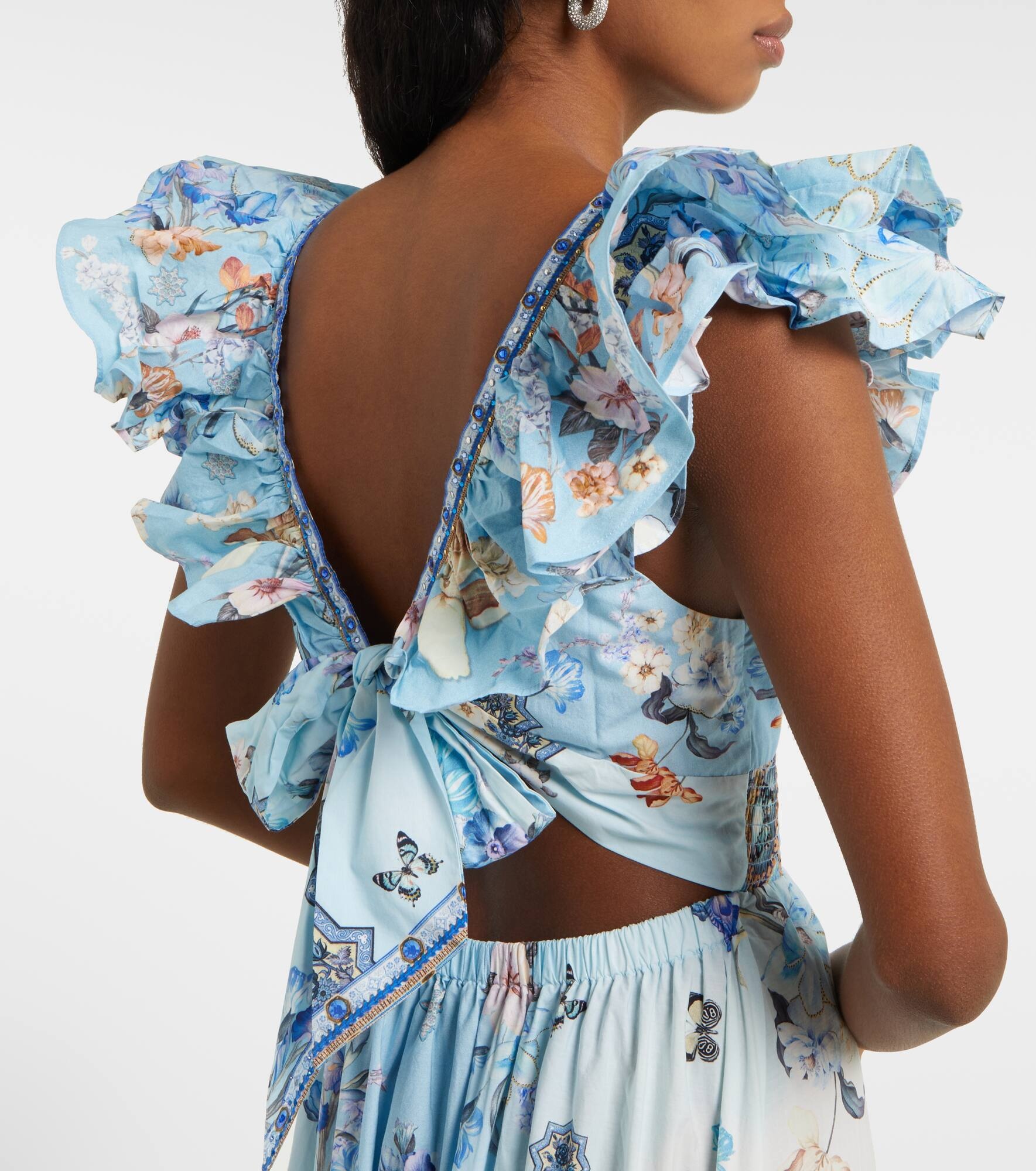 Shirred floral cotton maxi dress - 6