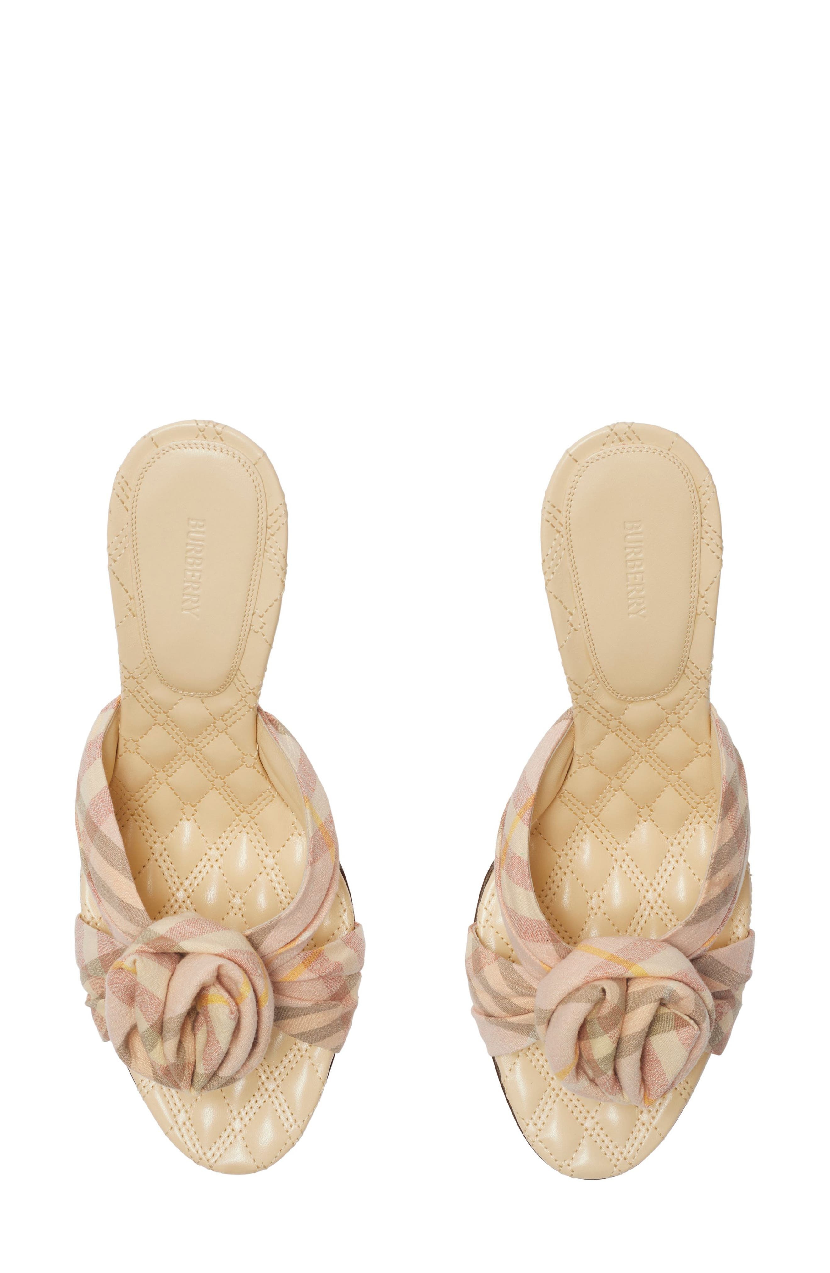 burberry Mews Check Rose Bow Slide Sandal in Teacup Ip Check at Nordstrom - 4