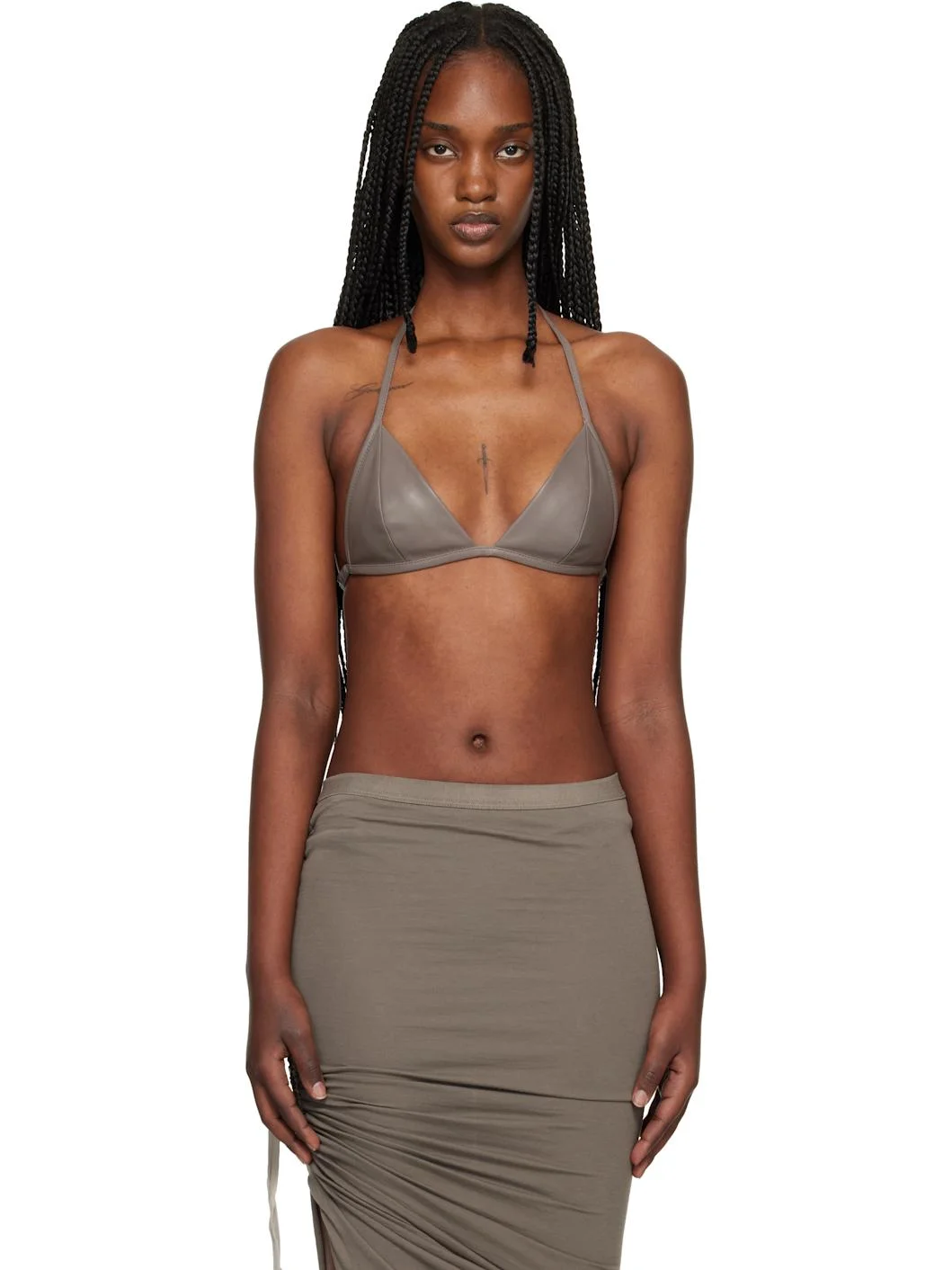 Gray Temple Waxy Lamb Leather Bra - 1