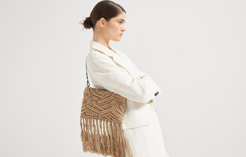 Handmade Dazzling Macramé OPERA knit bag in silk and linen 6