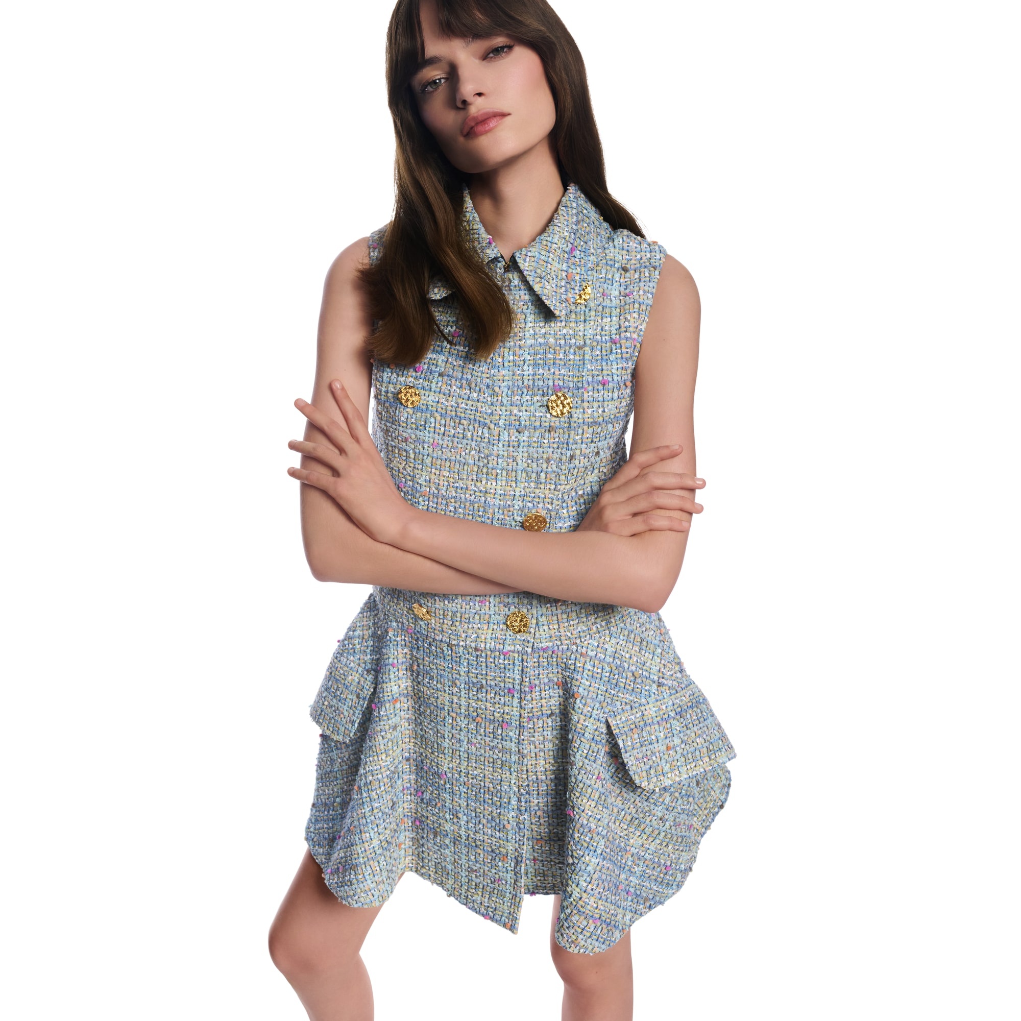 Double-Breasted Tweed Mini Dress - 2