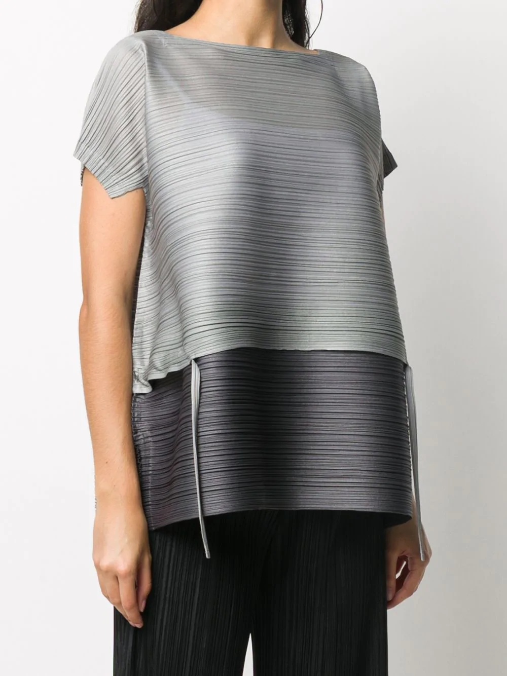 micro-pleated two-tone top - 3