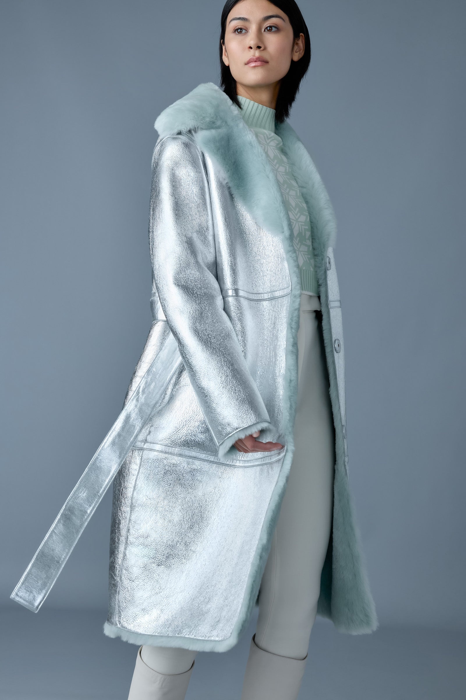 KIMBERLY Long leather shearling coat - 6
