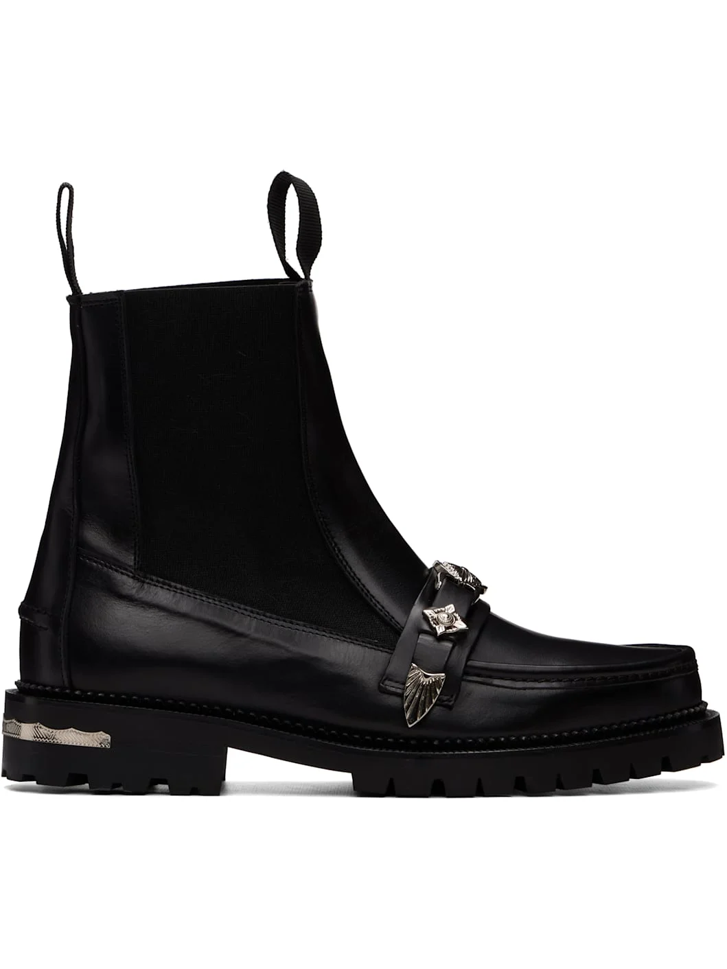 Black Hard Leather Chelsea Boots - 1