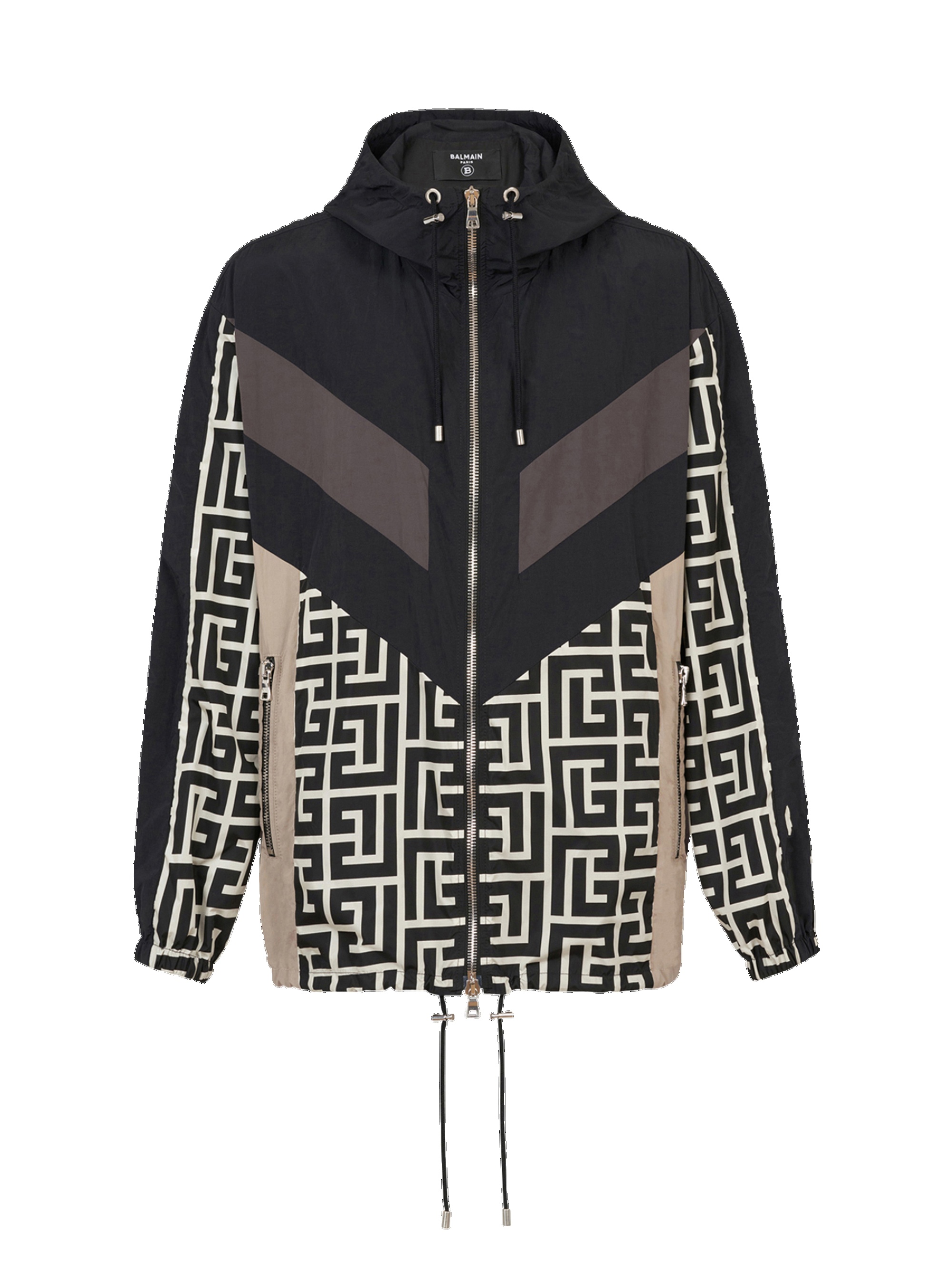 Hooded nylon jacket with Balmain monogram - 1