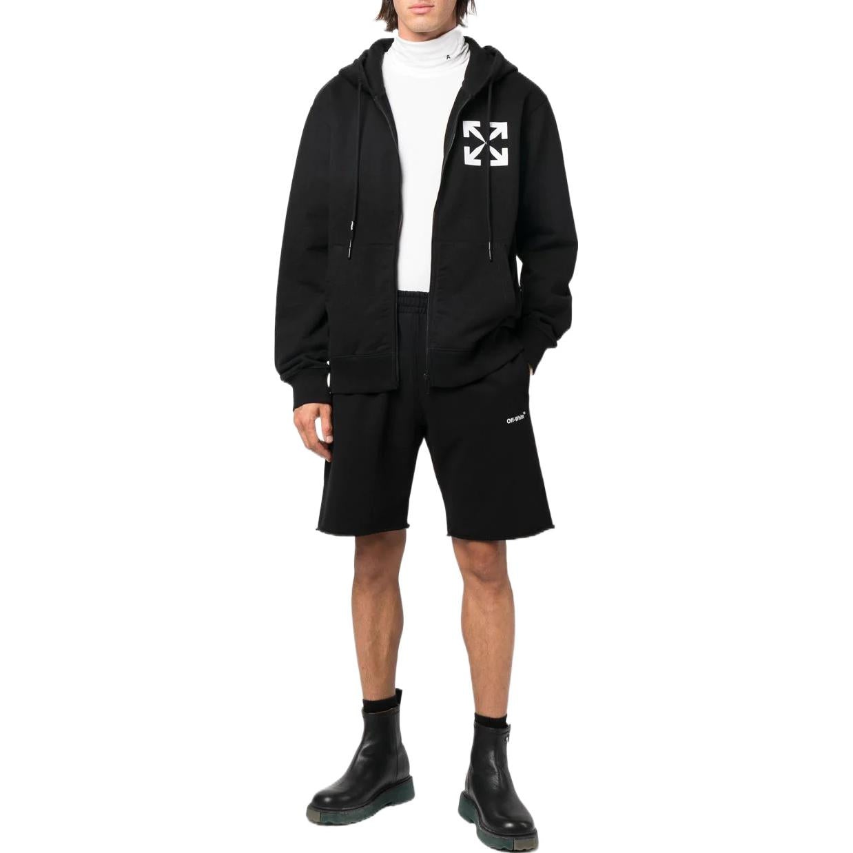 Men's Off-White FW22 Solid Color Logo Printing Elastic Waistband Sports Shorts Ordinary Version Blac - 2