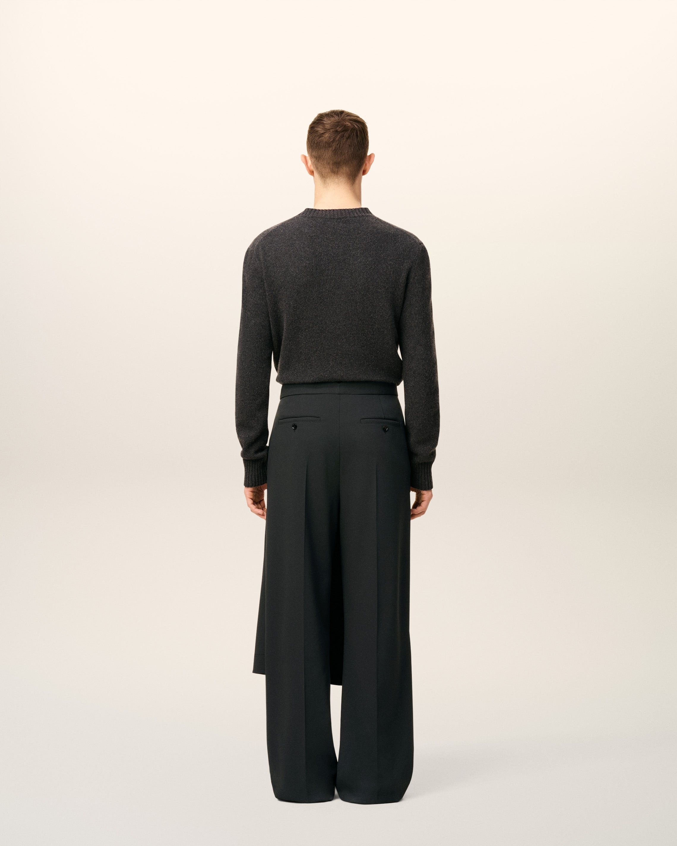 BLACK WOOL PANEL LARGE TROUSERS - 4