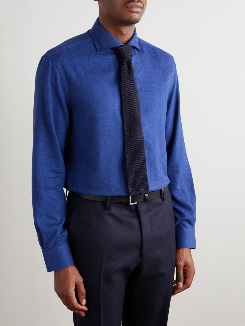 Brunello Cucinelli Herringbone Cotton and Lyocell-Blend Shirt Blue outlook