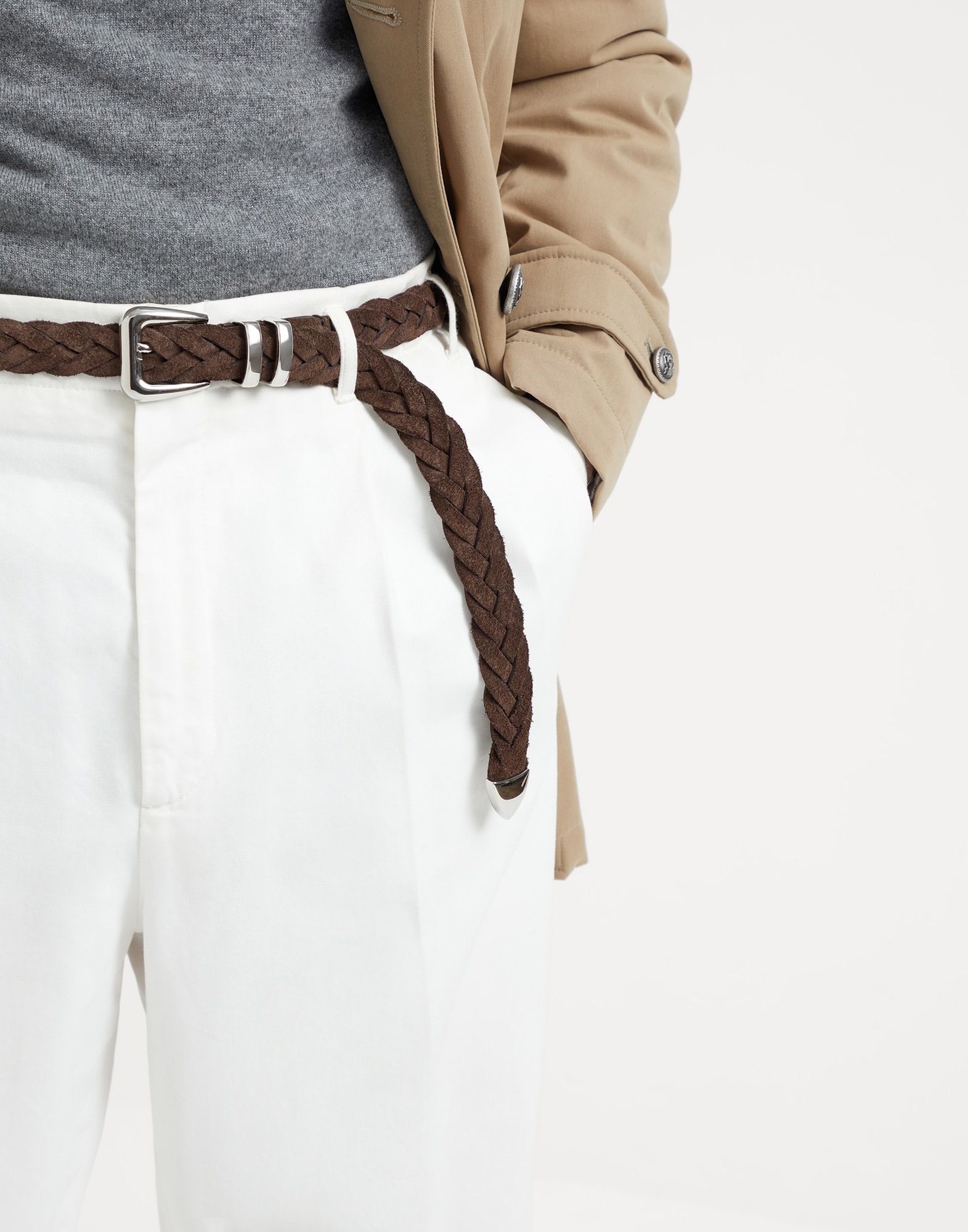 Reversed calfskin braided belt with tip - 3